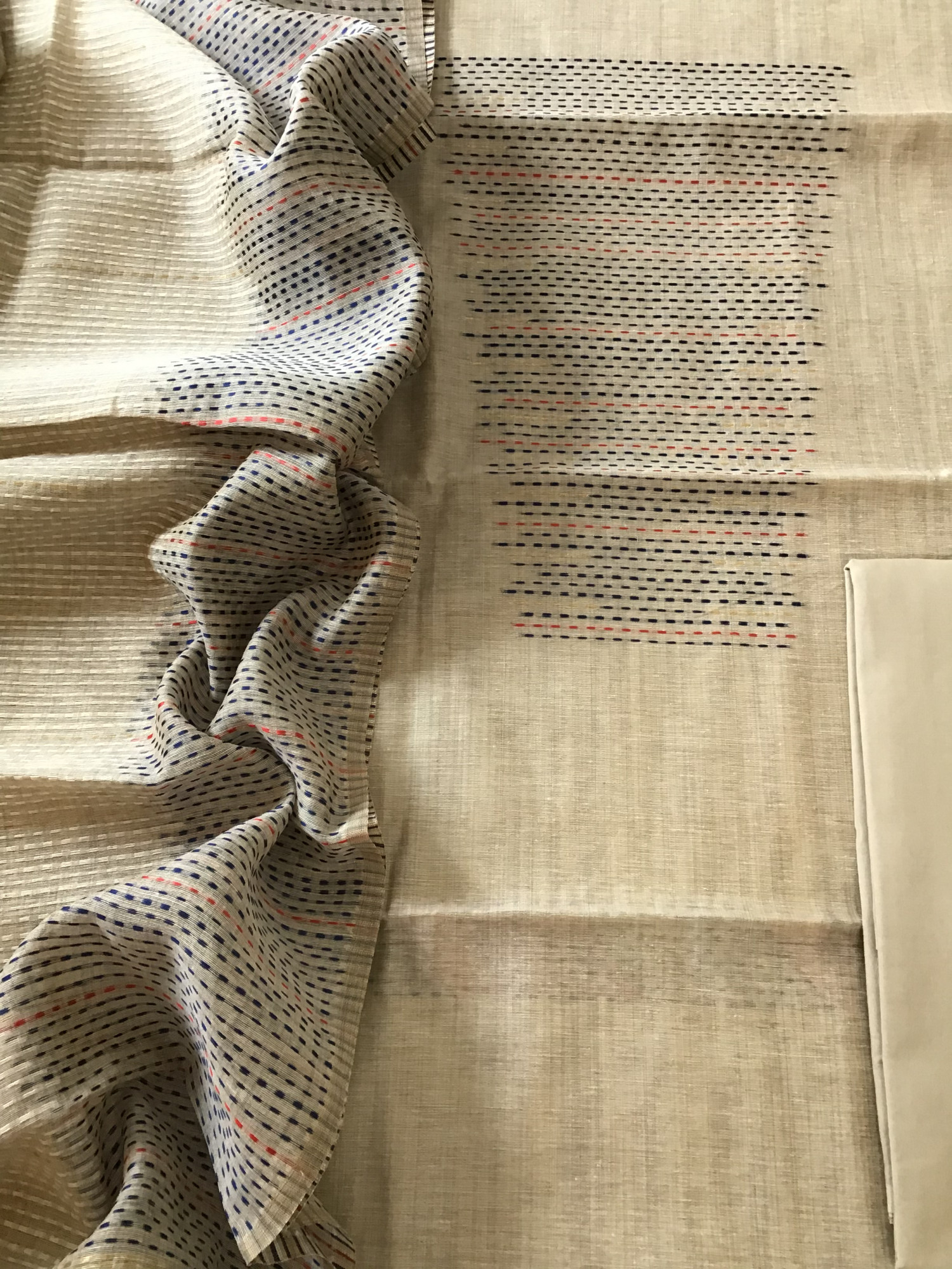 Soft Slub Chanderi Embroidered Suit - BeigeBlue