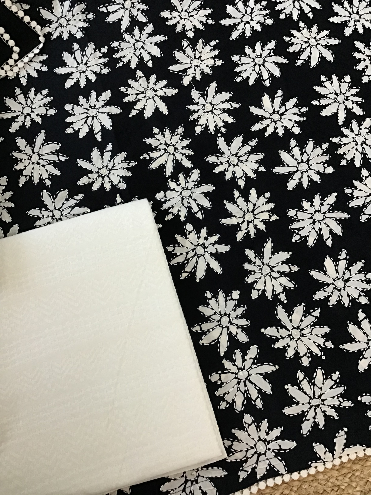 Pure Fine Cotton Printed Embroidered Suit - Black