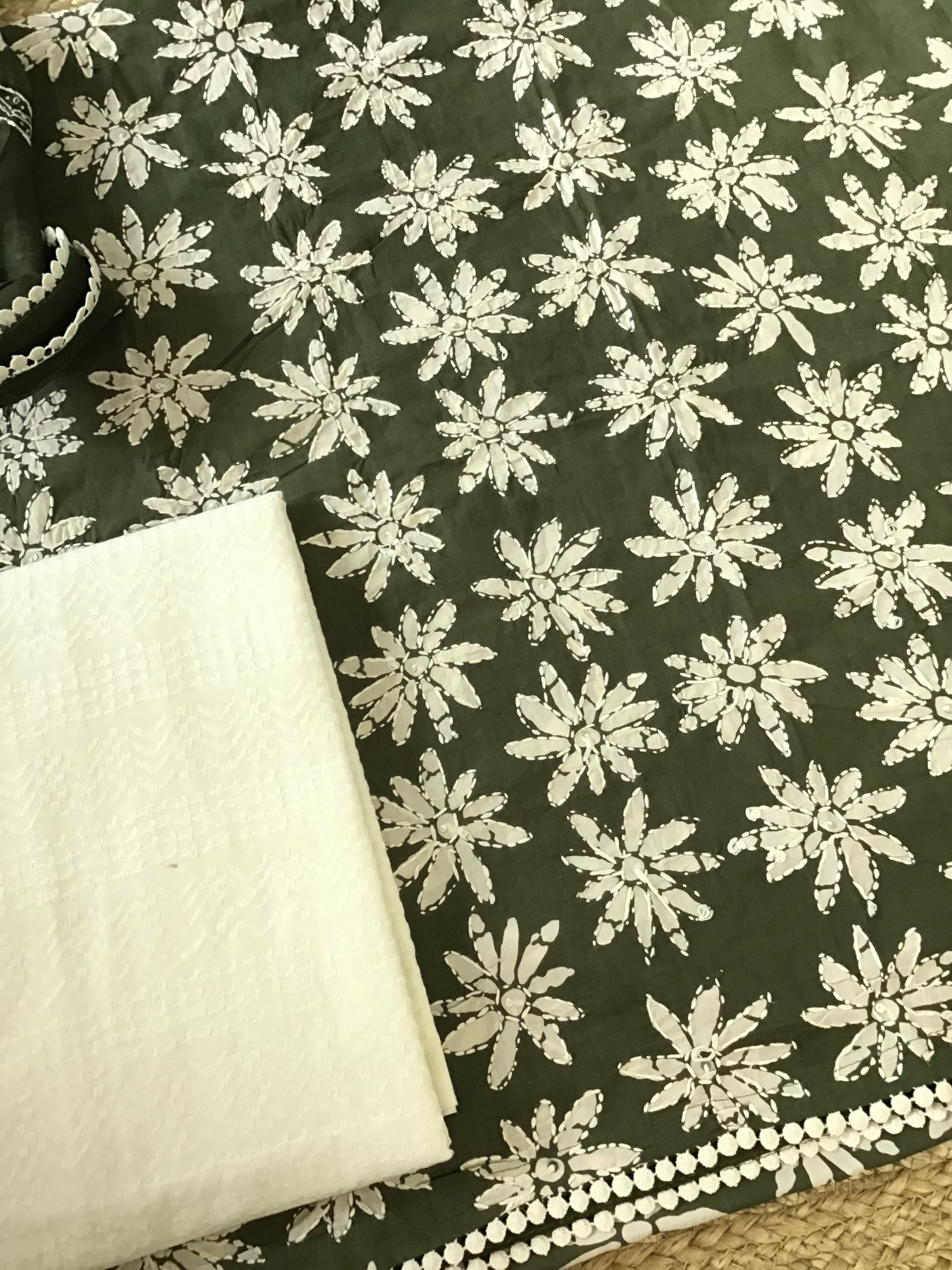 Pure Fine Cotton Printed Embroidered Suit - Green