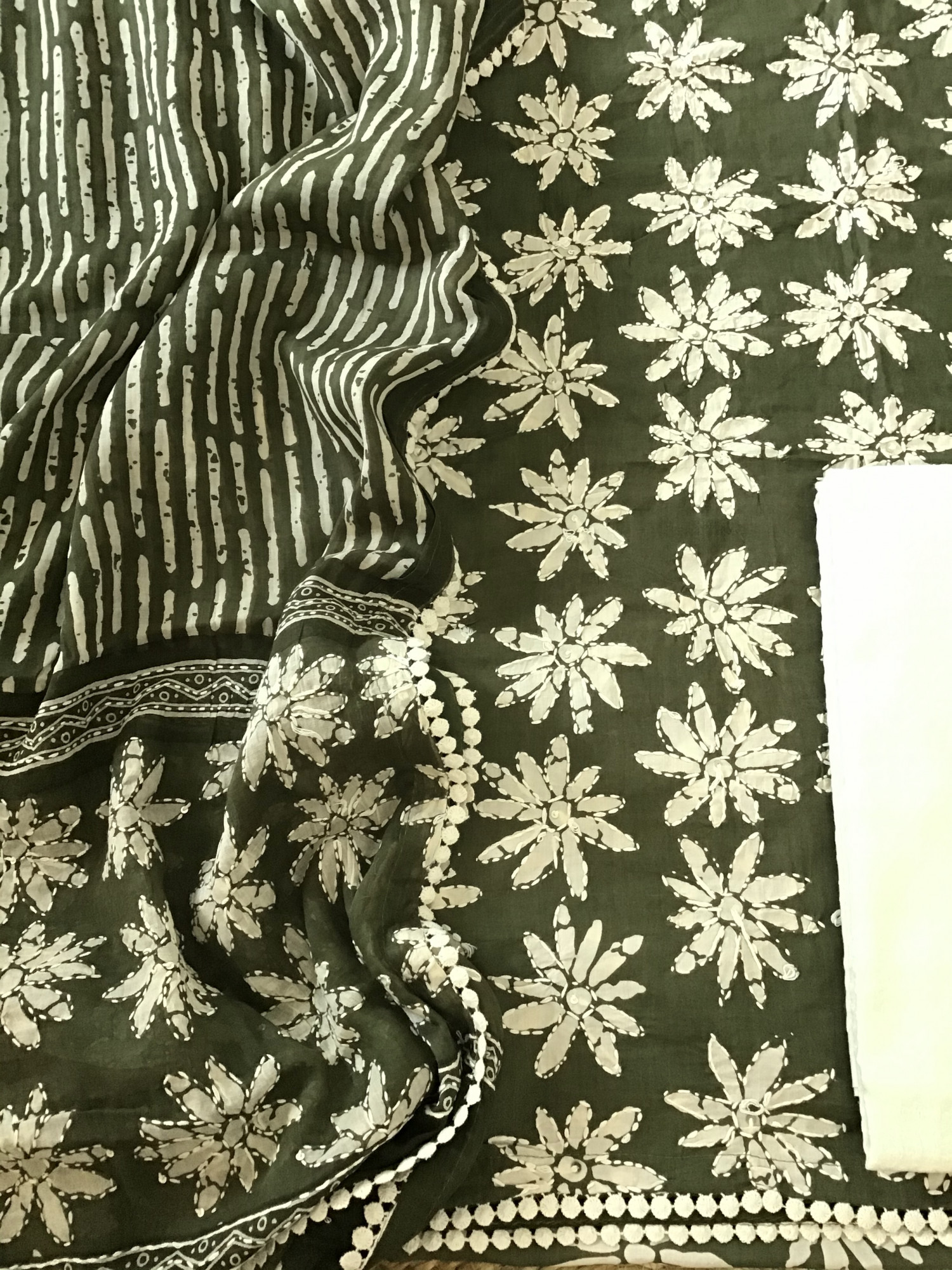 Pure Fine Cotton Printed Embroidered Suit - Green