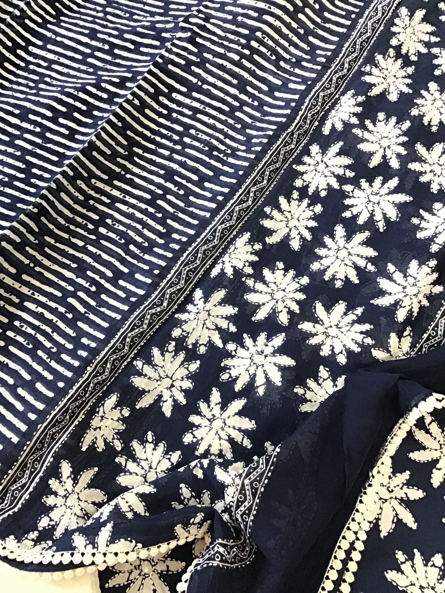 Pure Fine Cotton Printed Embroidered Suit - Blue