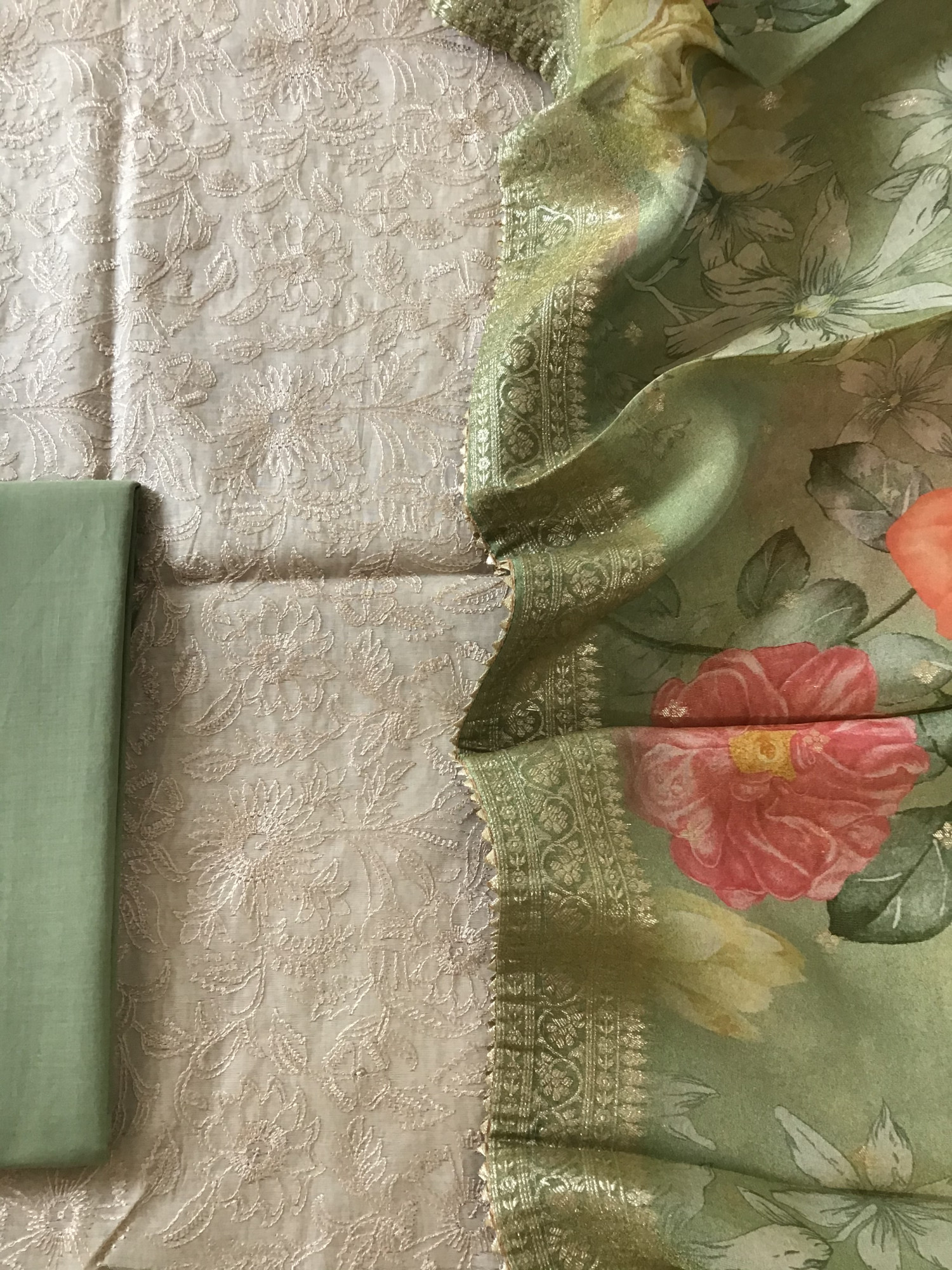 Pure Chanderi Embroidered Suit - Beige