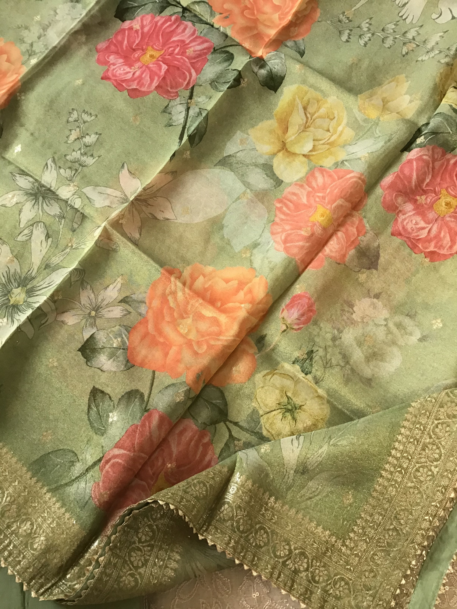 Pure Chanderi Embroidered Suit - Beige