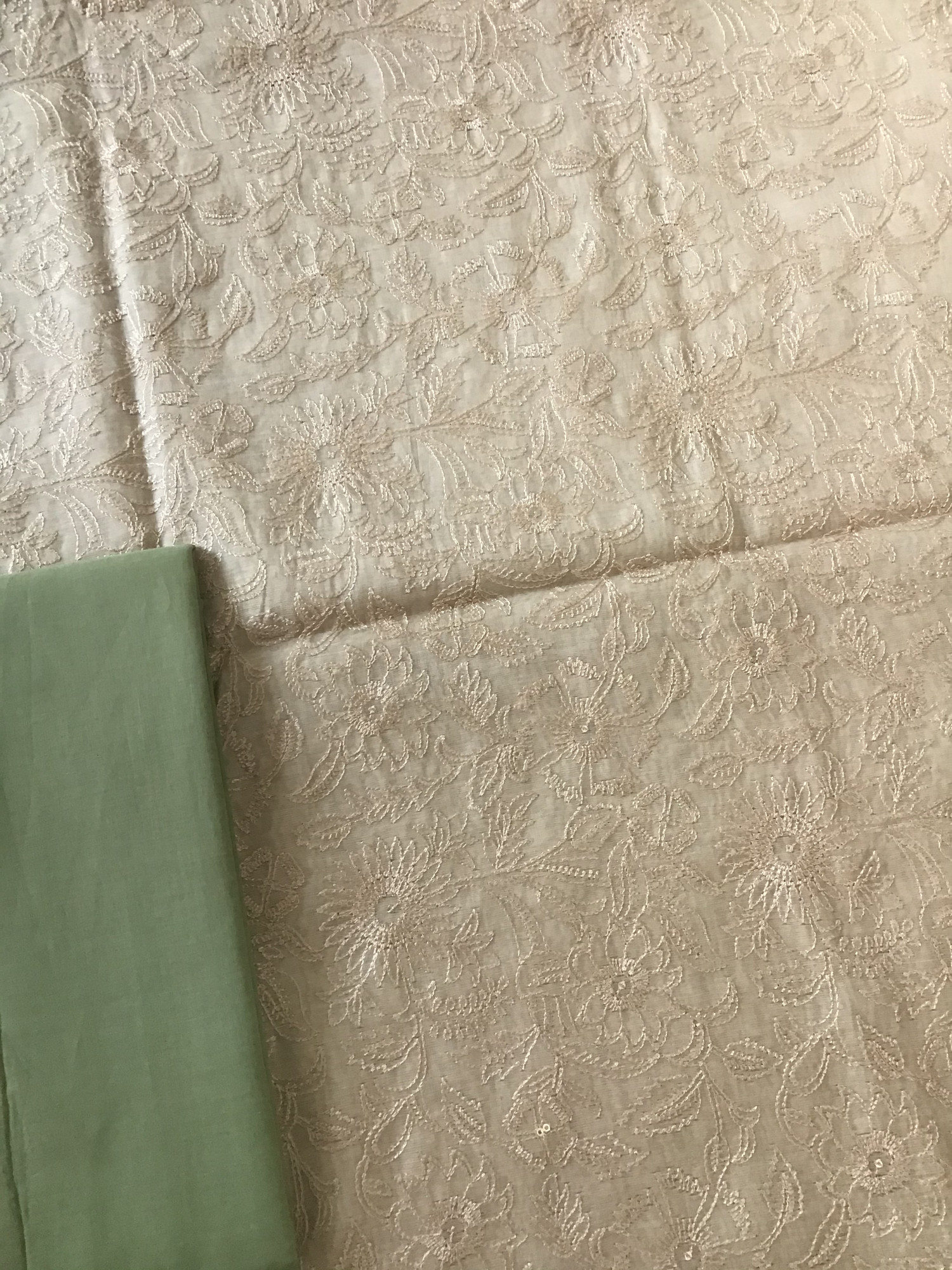 Pure Chanderi Embroidered Suit - Beige