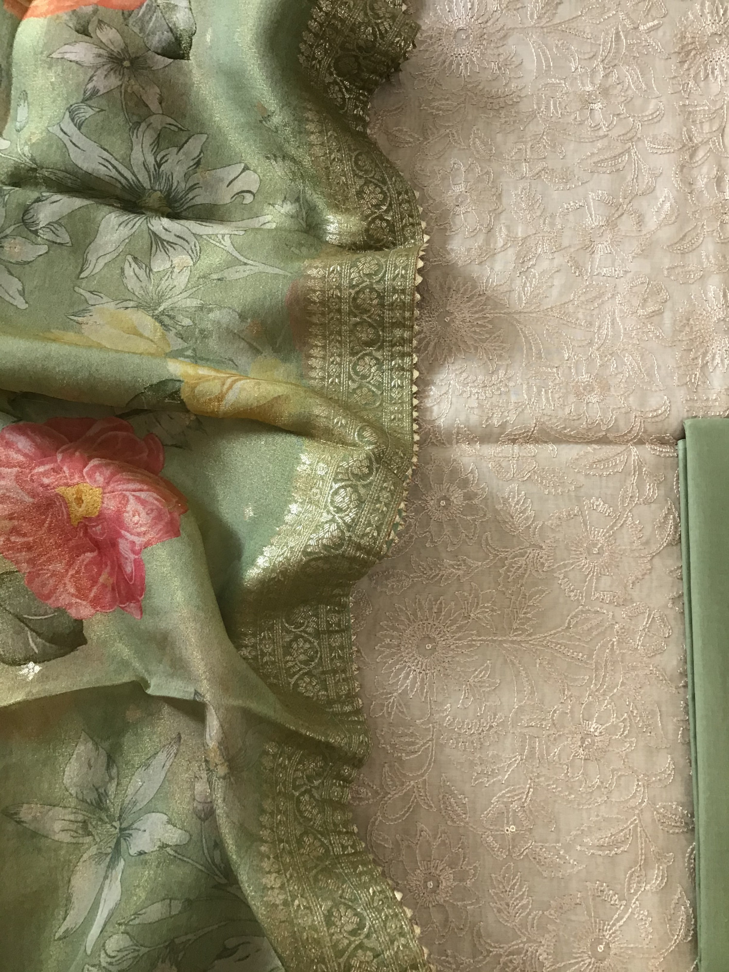 Pure Chanderi Embroidered Suit - Beige