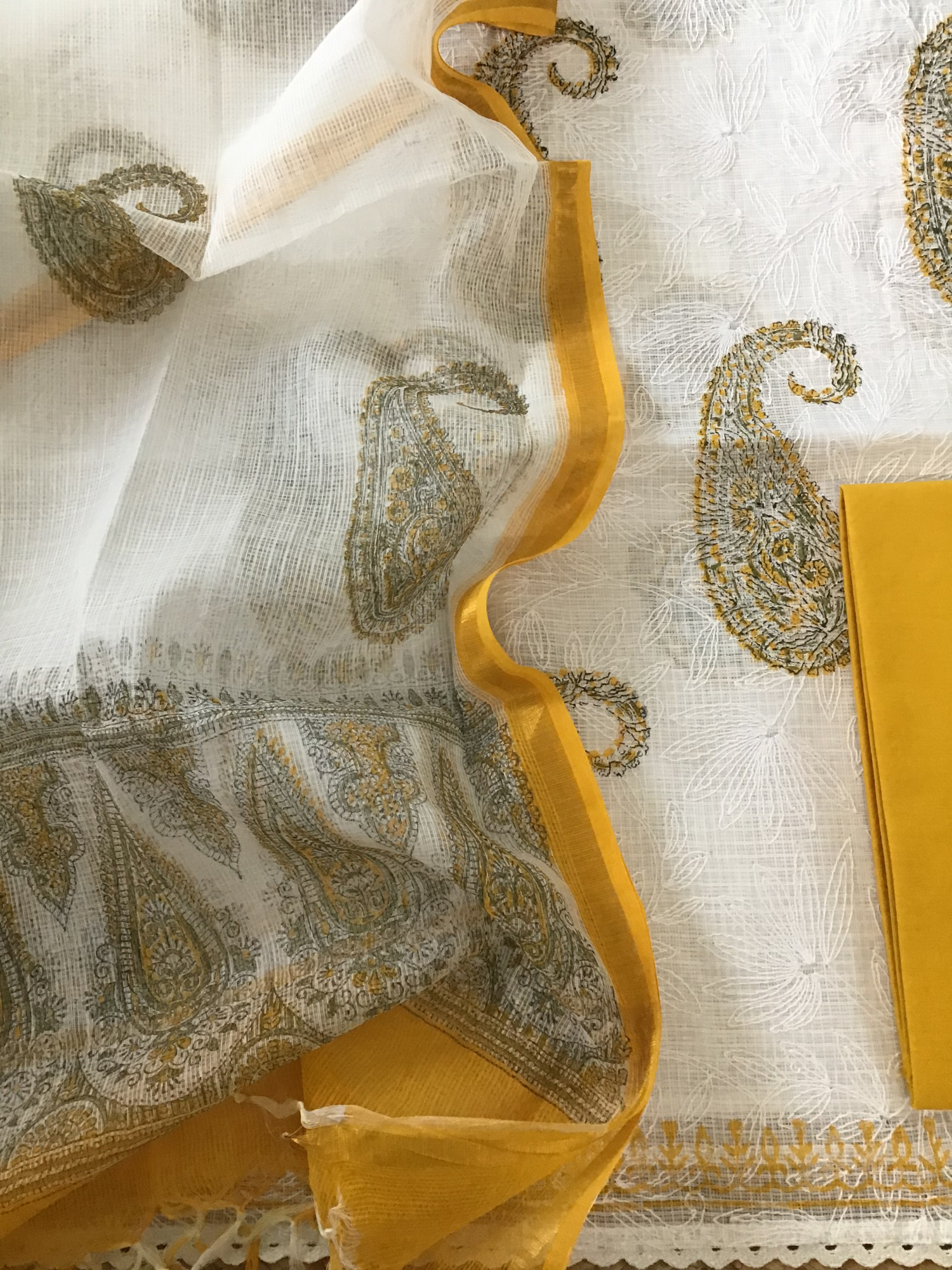 Pure Kota Cotton Printed Embroidered Suit - White