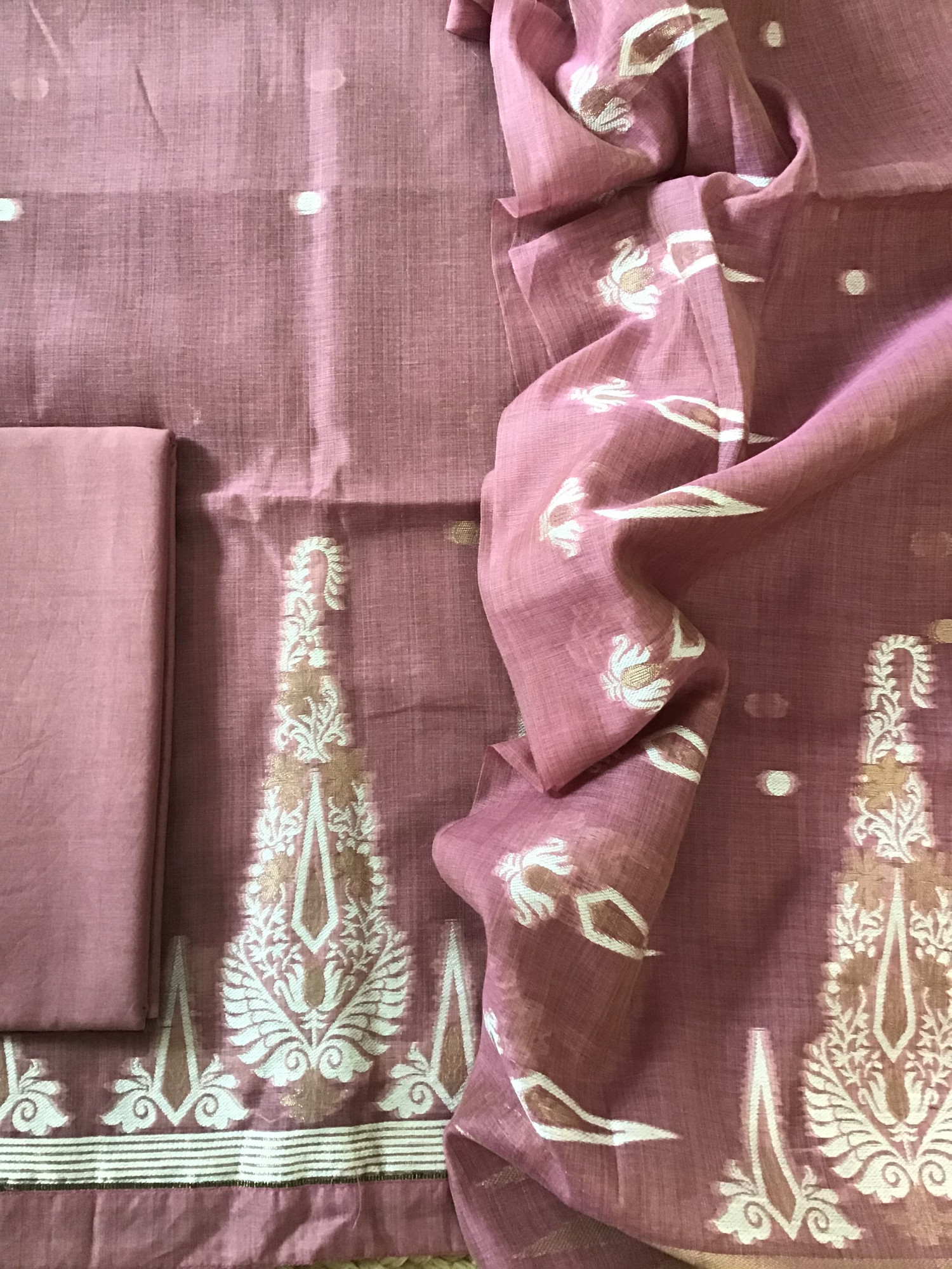 Soft Slub Chanderi Jamdani Weaved Suit - Pink