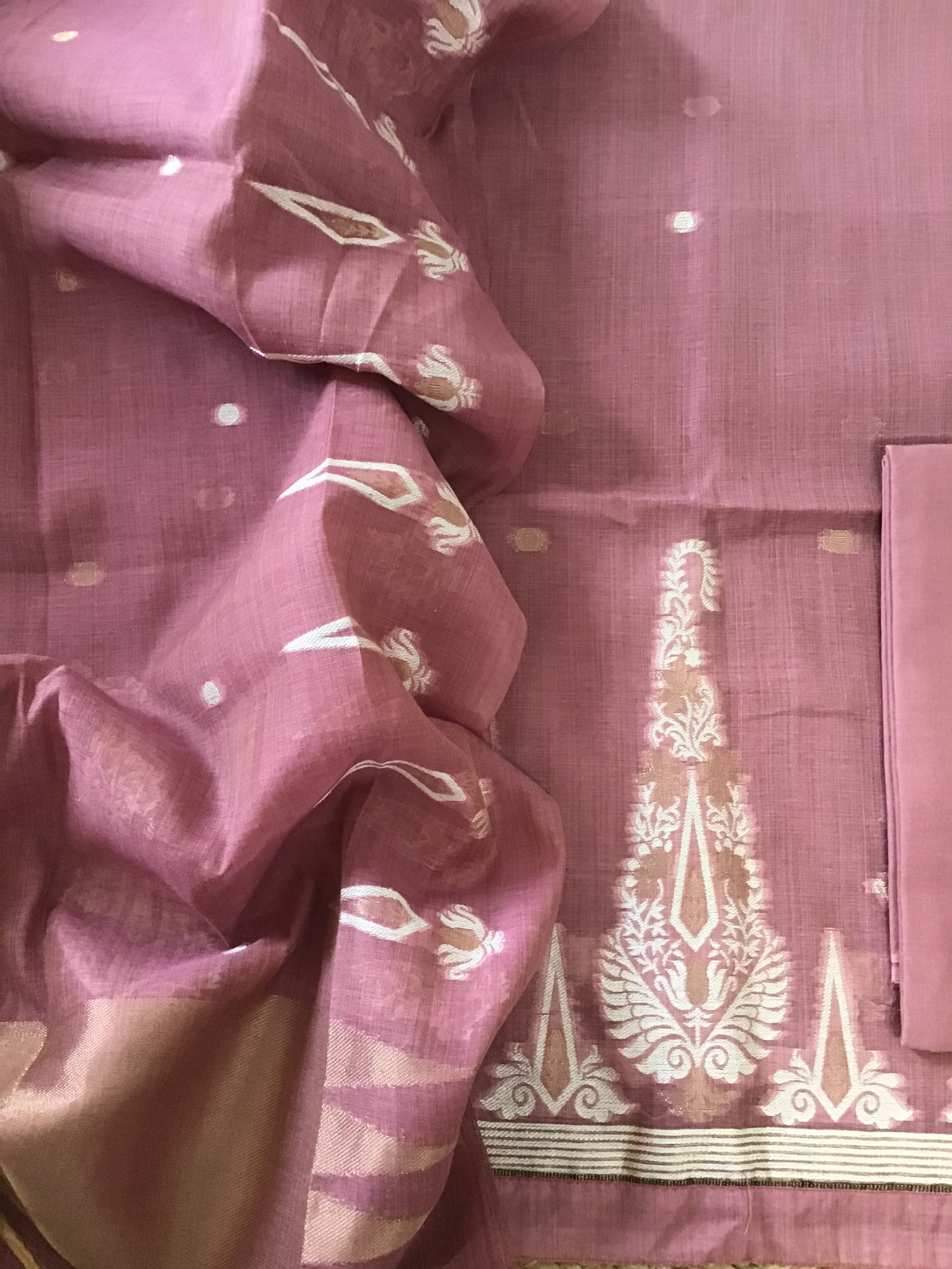 Soft Slub Chanderi Jamdani Weaved Suit - Pink