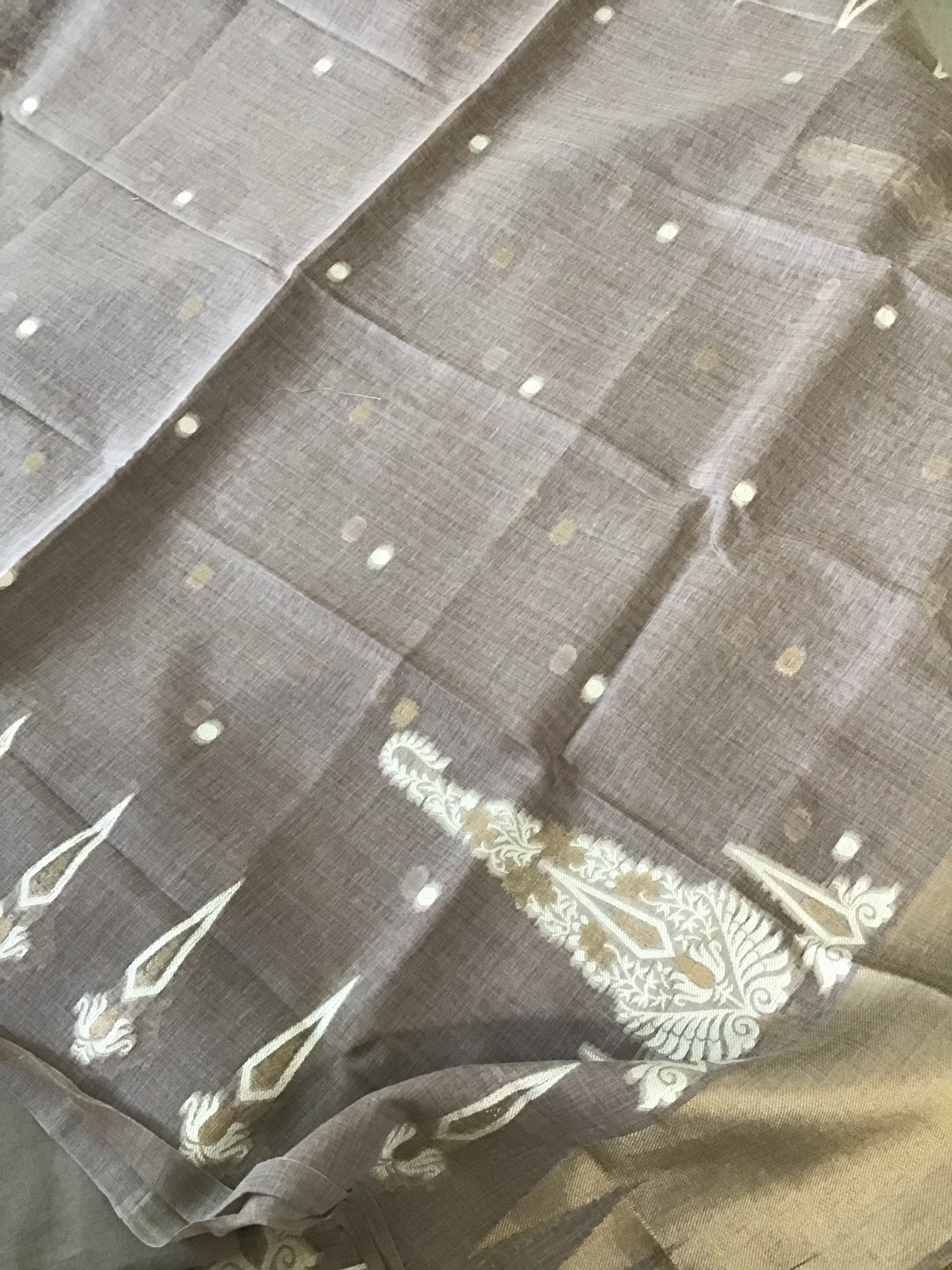 Soft Slub Chanderi Jamdani Weaved Suit - Beige