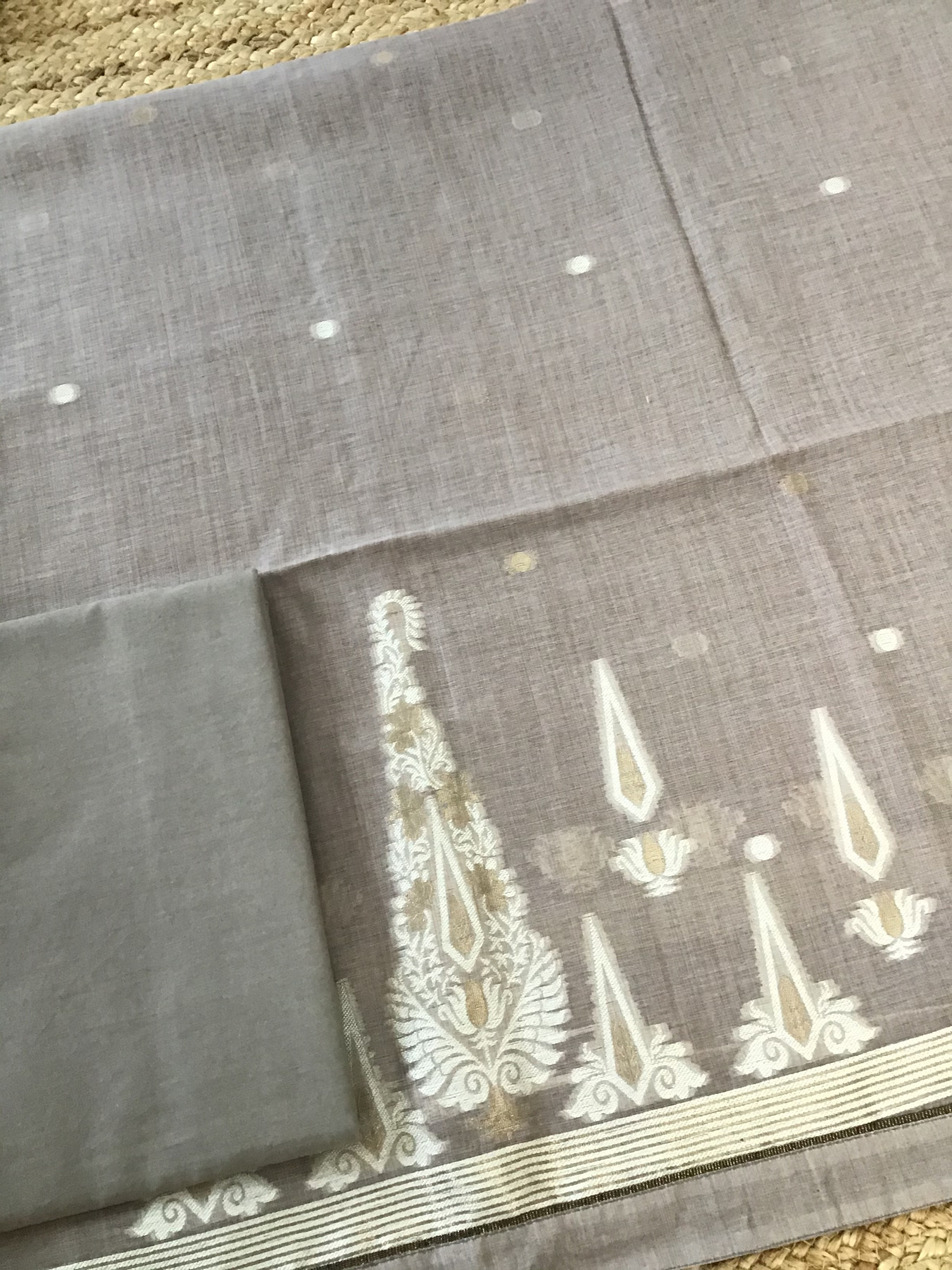 Soft Slub Chanderi Jamdani Weaved Suit - Beige