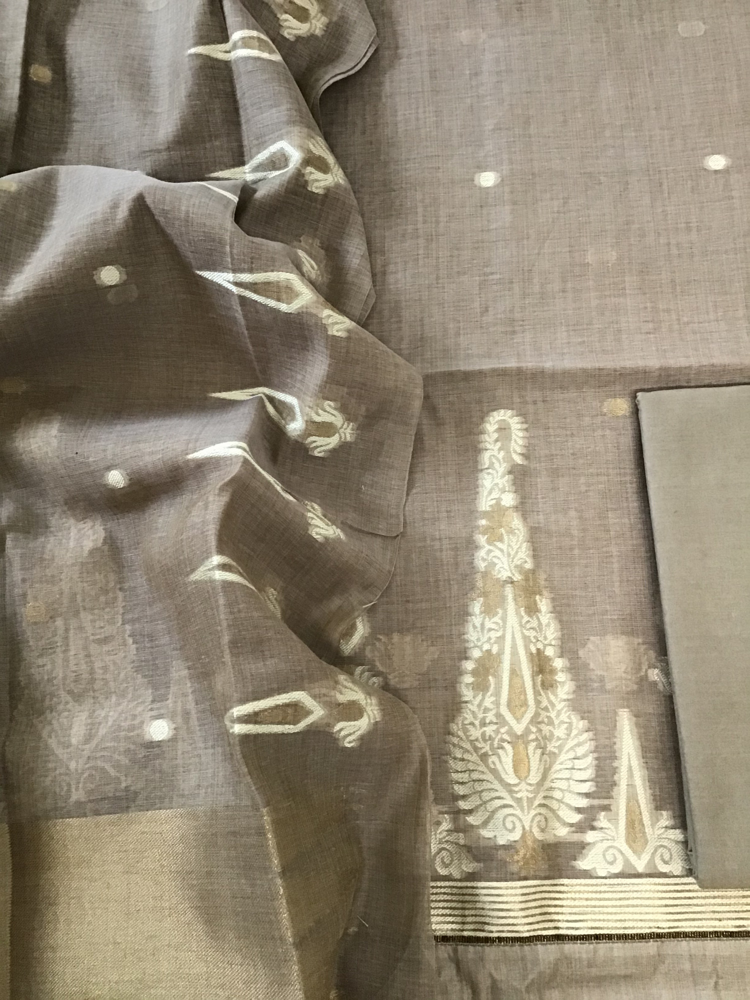 Soft Slub Chanderi Jamdani Weaved Suit - Beige