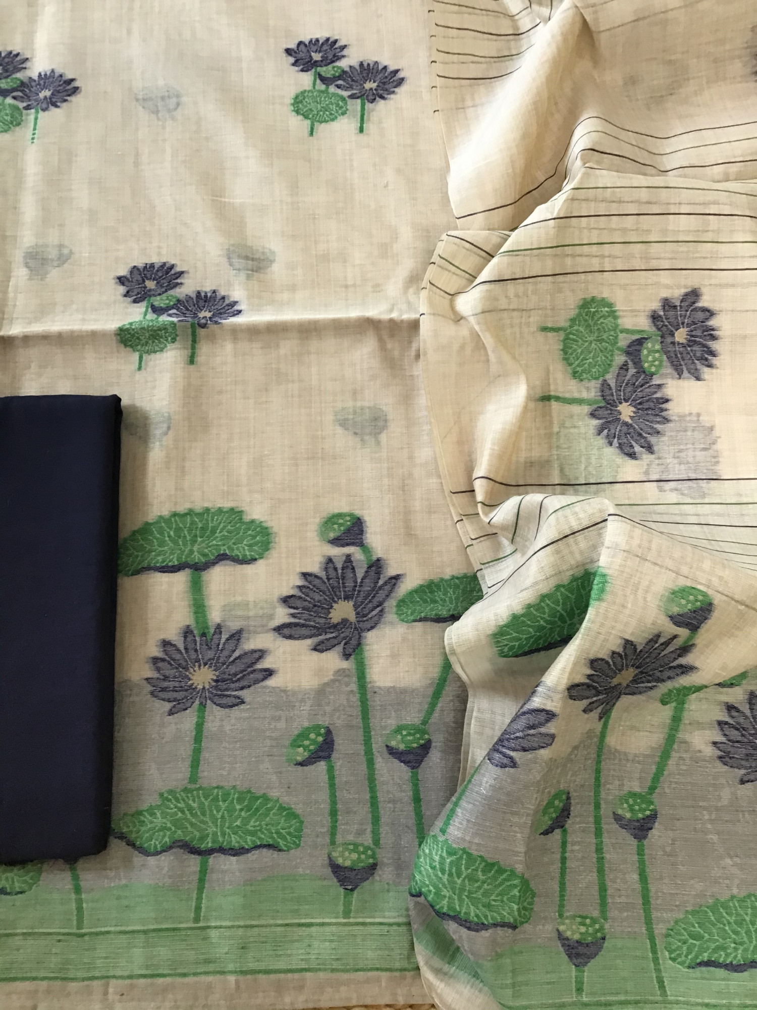 Soft Slub Chanderi Jamdani Weaved Suit - Beige