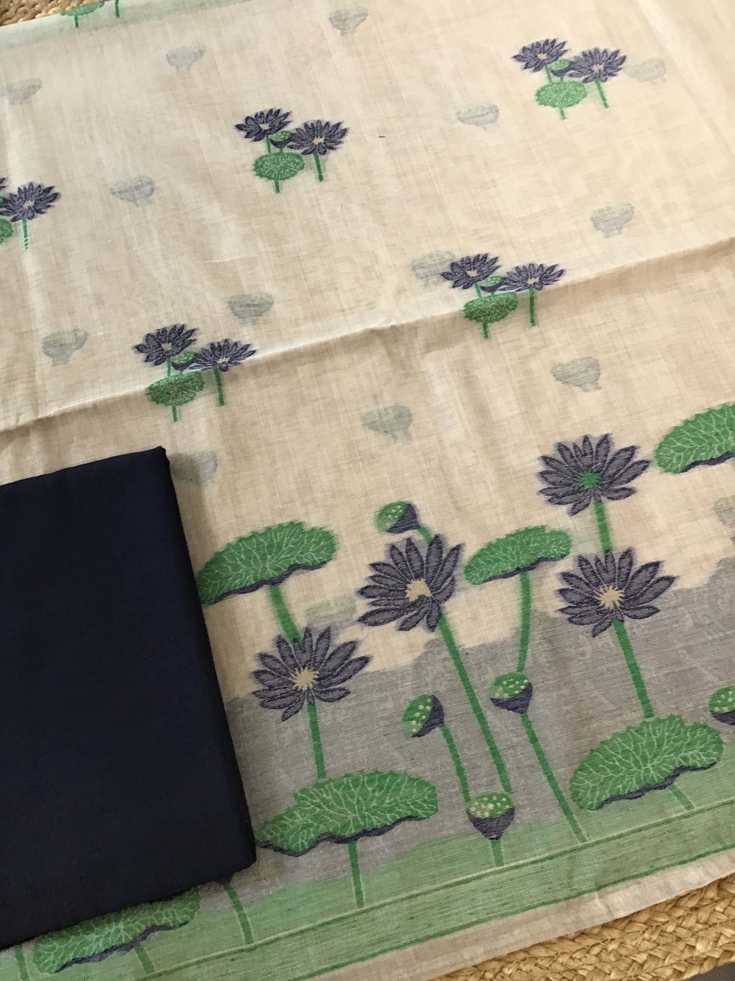 Soft Slub Chanderi Jamdani Weaved Suit - Beige