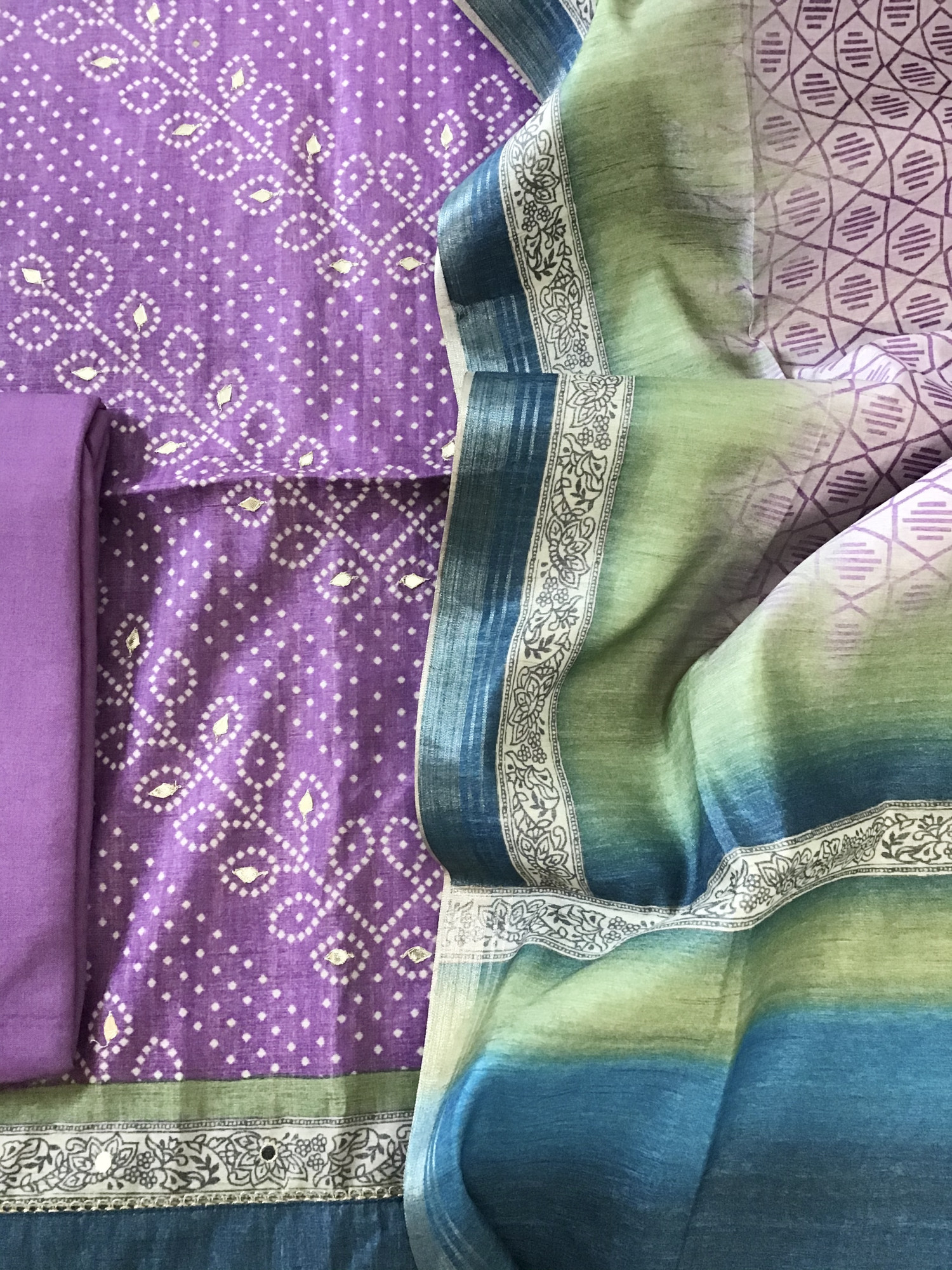 Soft Semi Tussar Silk Printed Embroidered Suit - Purple