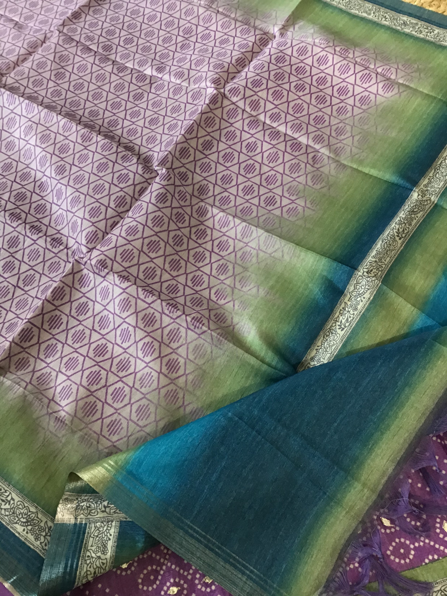 Soft Semi Tussar Silk Printed Embroidered Suit - Purple