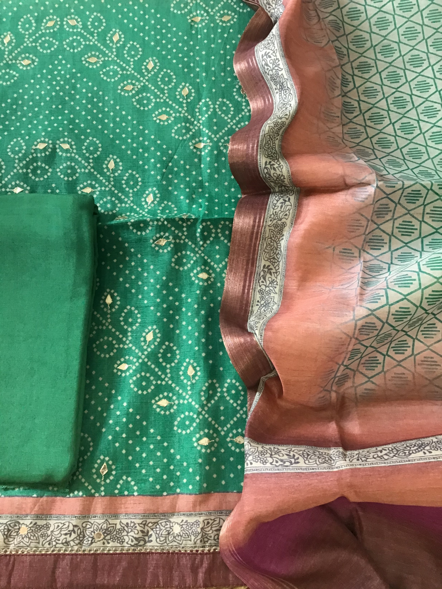 Soft Semi Tussar Silk Printed Embroidered Suit - Green