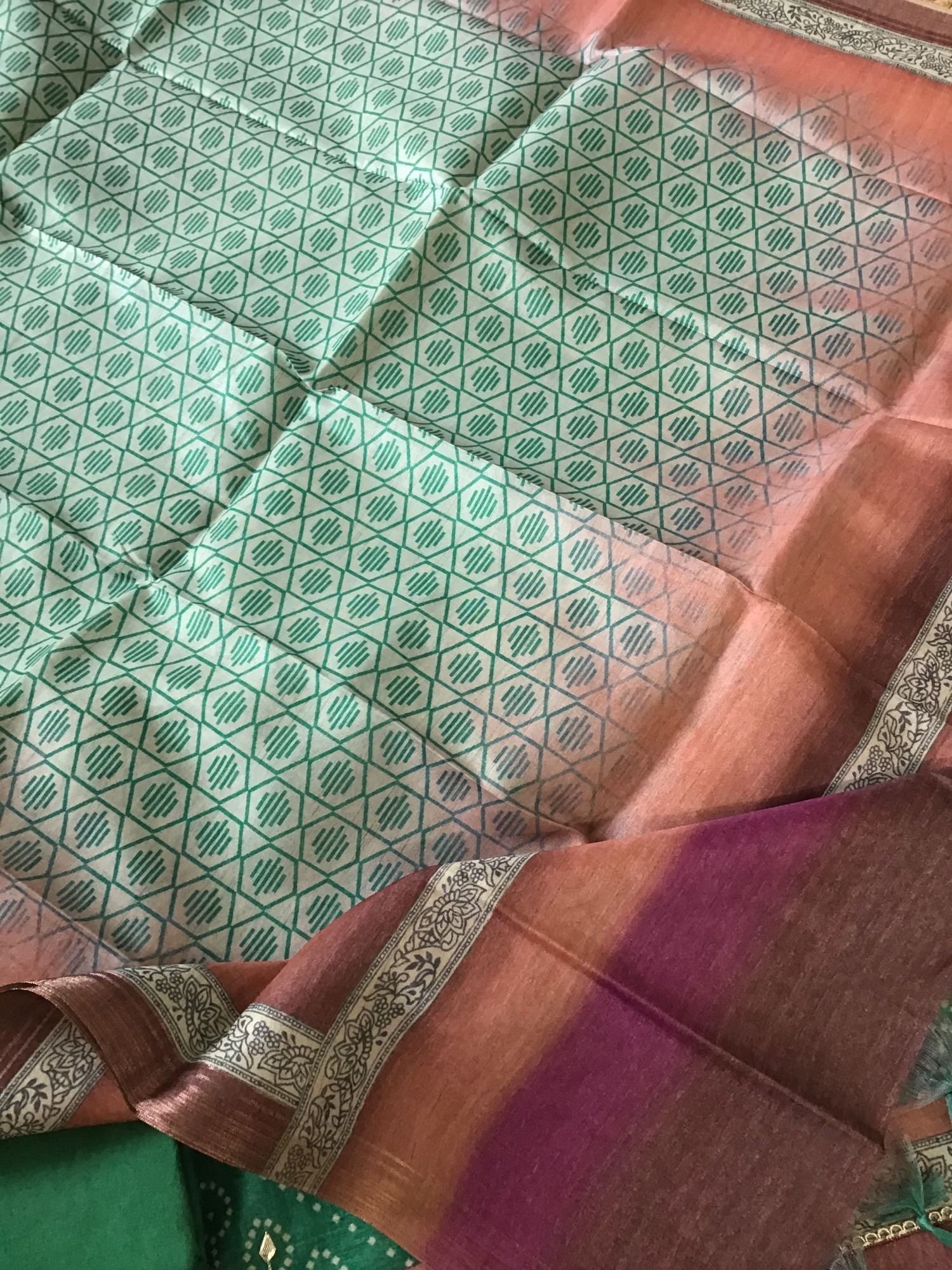 Soft Semi Tussar Silk Printed Embroidered Suit - Green