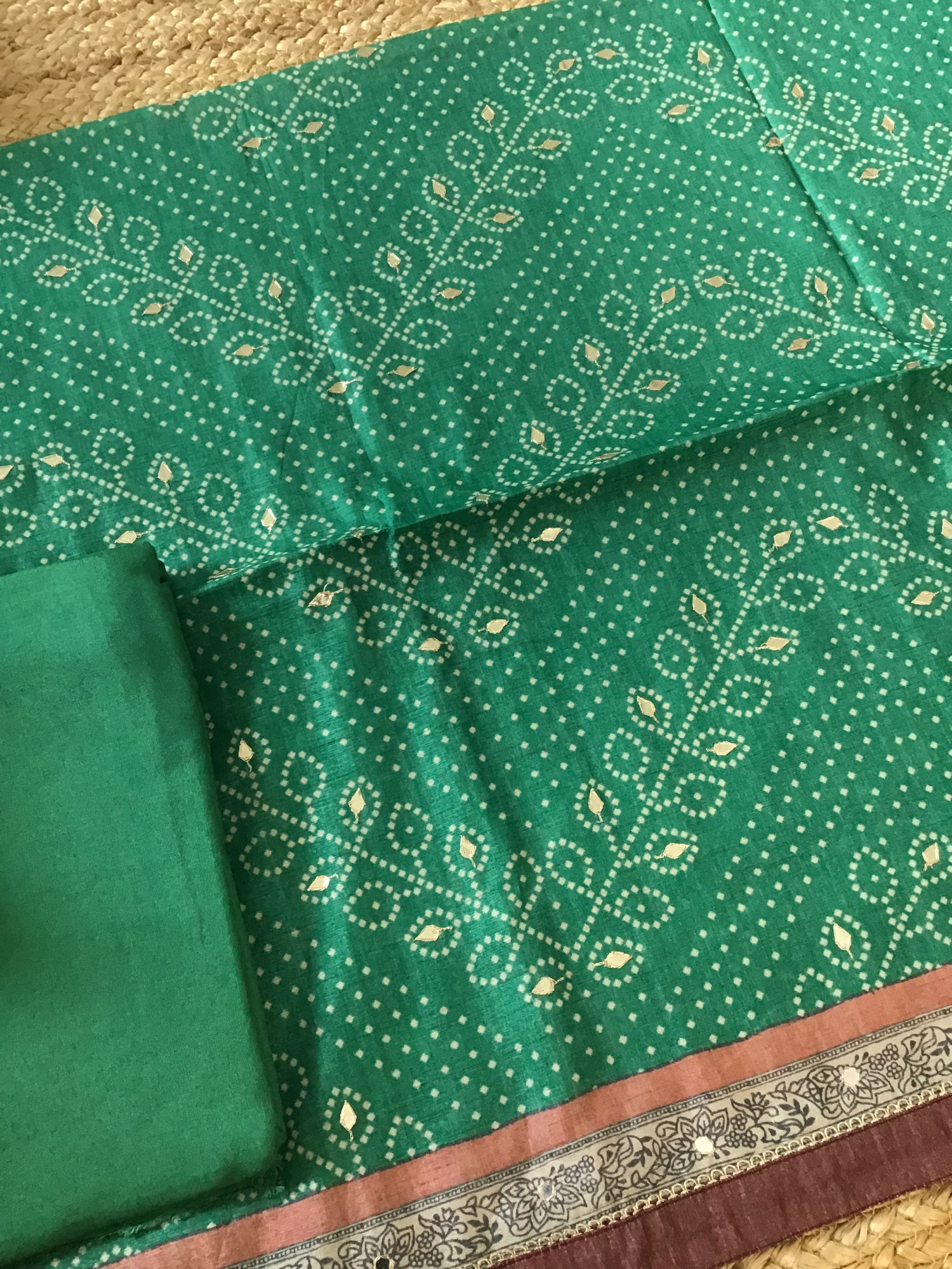 Soft Semi Tussar Silk Printed Embroidered Suit - Green