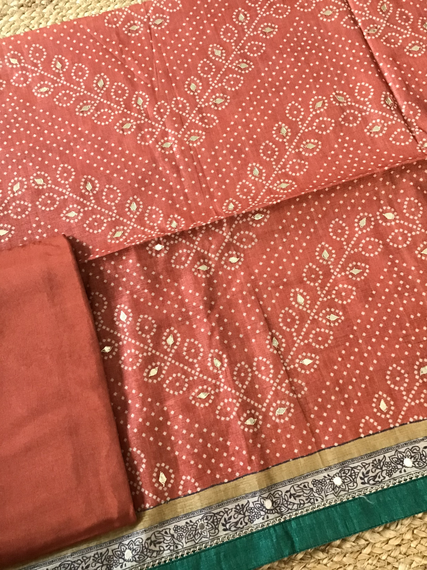 Soft Semi Tussar Silk Printed Embroidered Suit - Orange