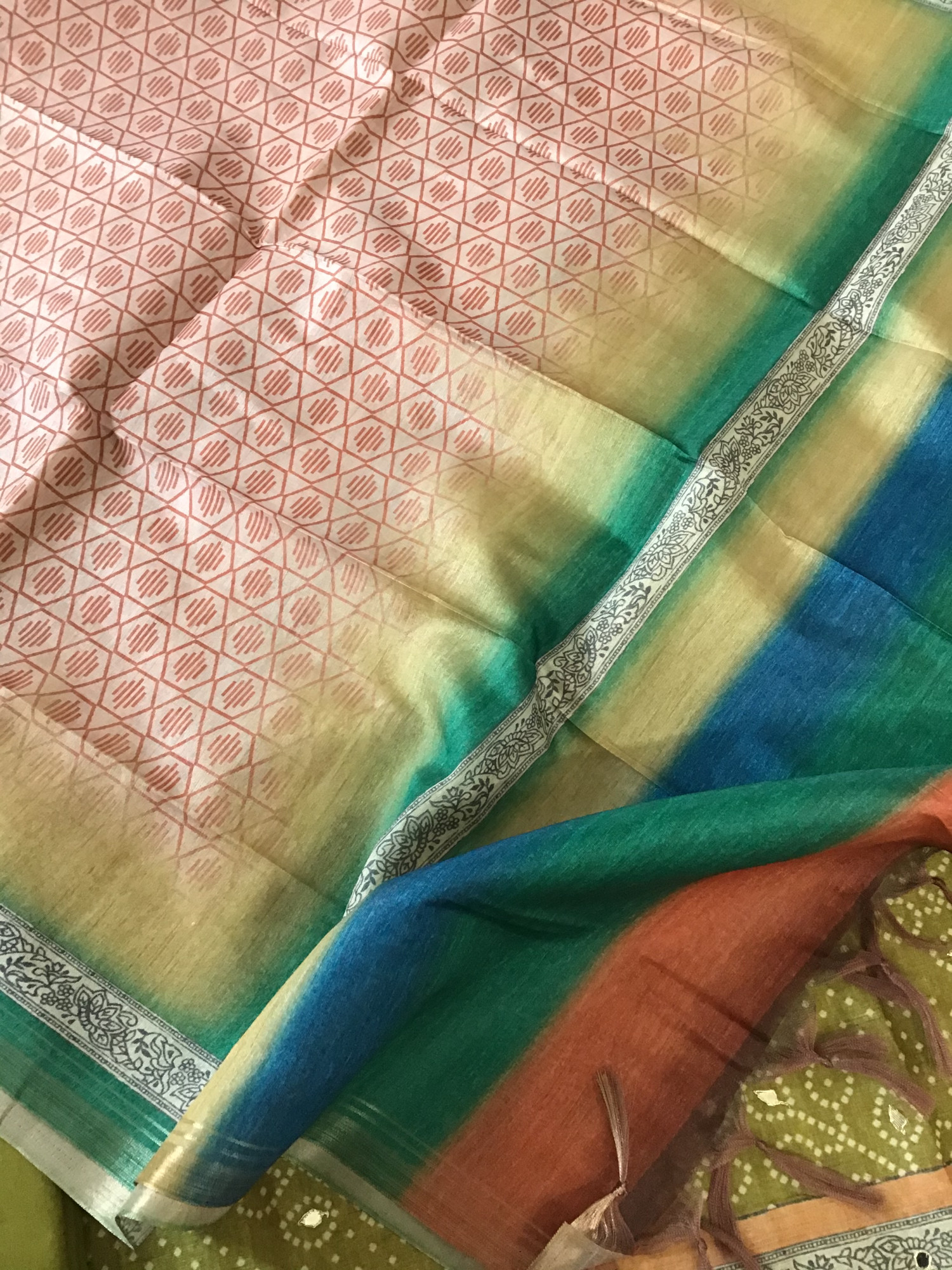 Soft Semi Tussar Silk Printed Embroidered Suit - Mehendi Green