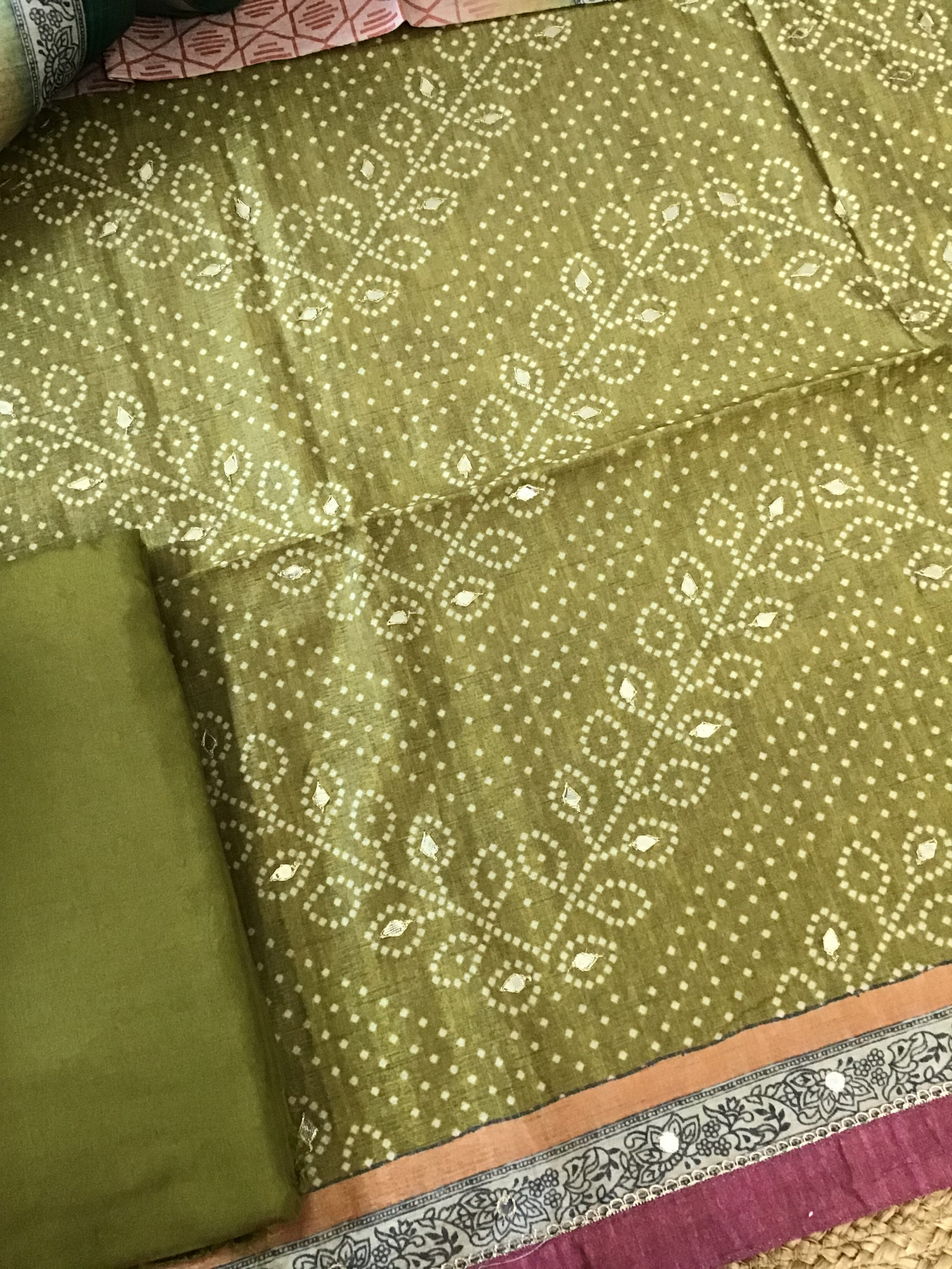 Soft Semi Tussar Silk Printed Embroidered Suit - Mehendi Green