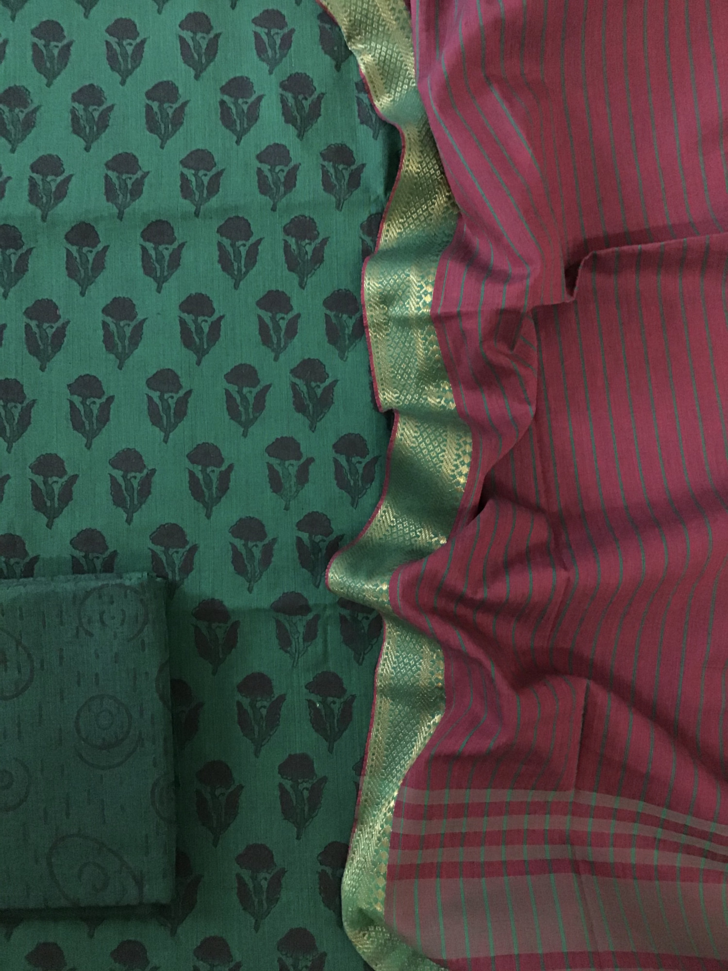 Pure Mangalgiri Cotton Printed Suit - Green