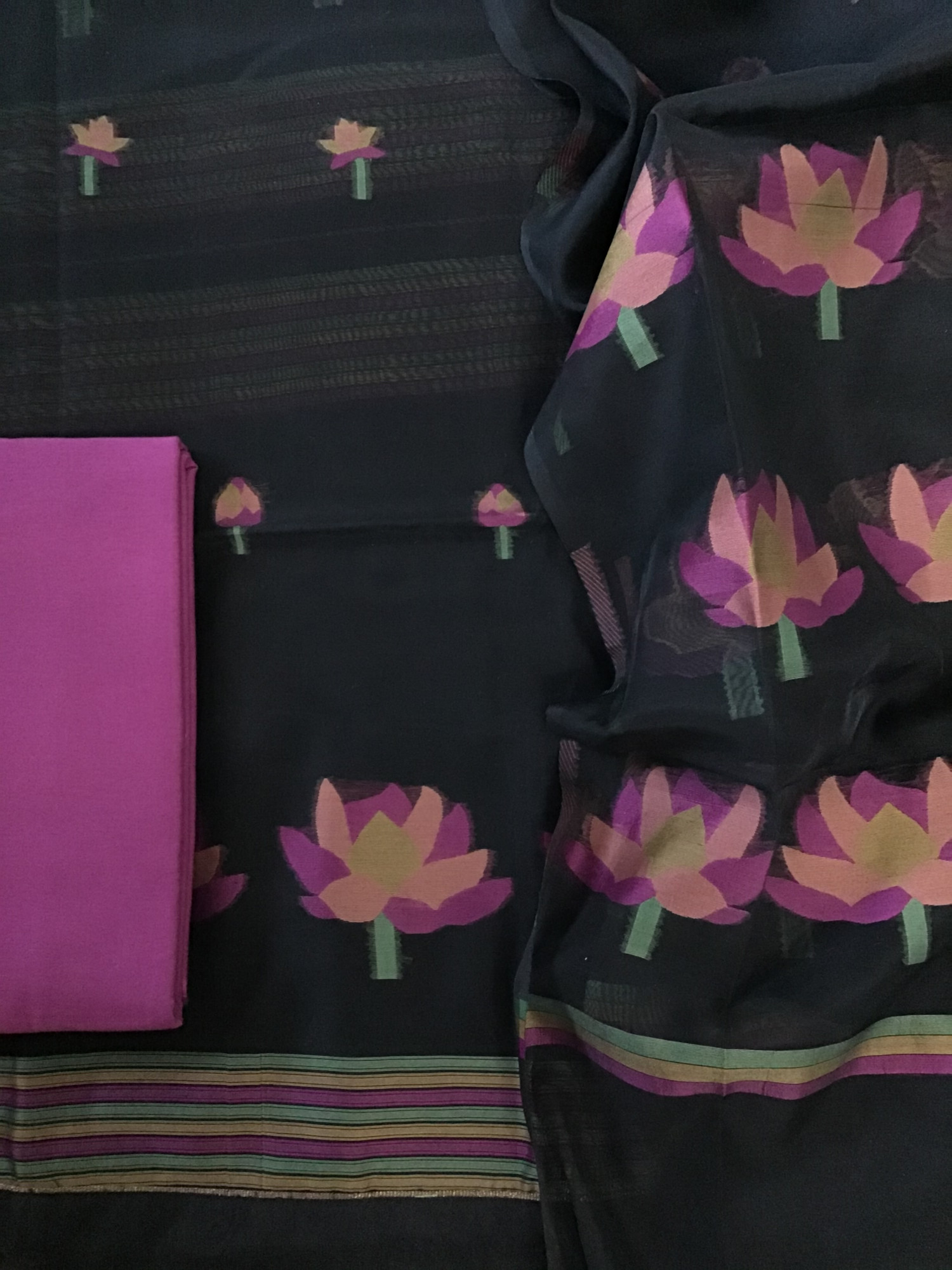 Soft Slub Chanderi Jamdani Weaved Suit - BlackPink