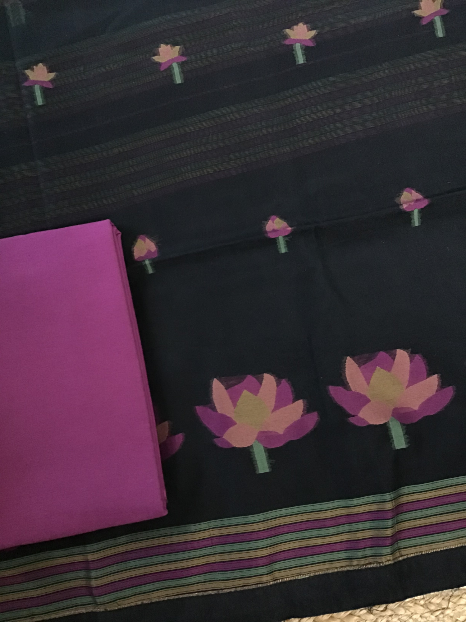 Soft Slub Chanderi Jamdani Weaved Suit - BlackPink