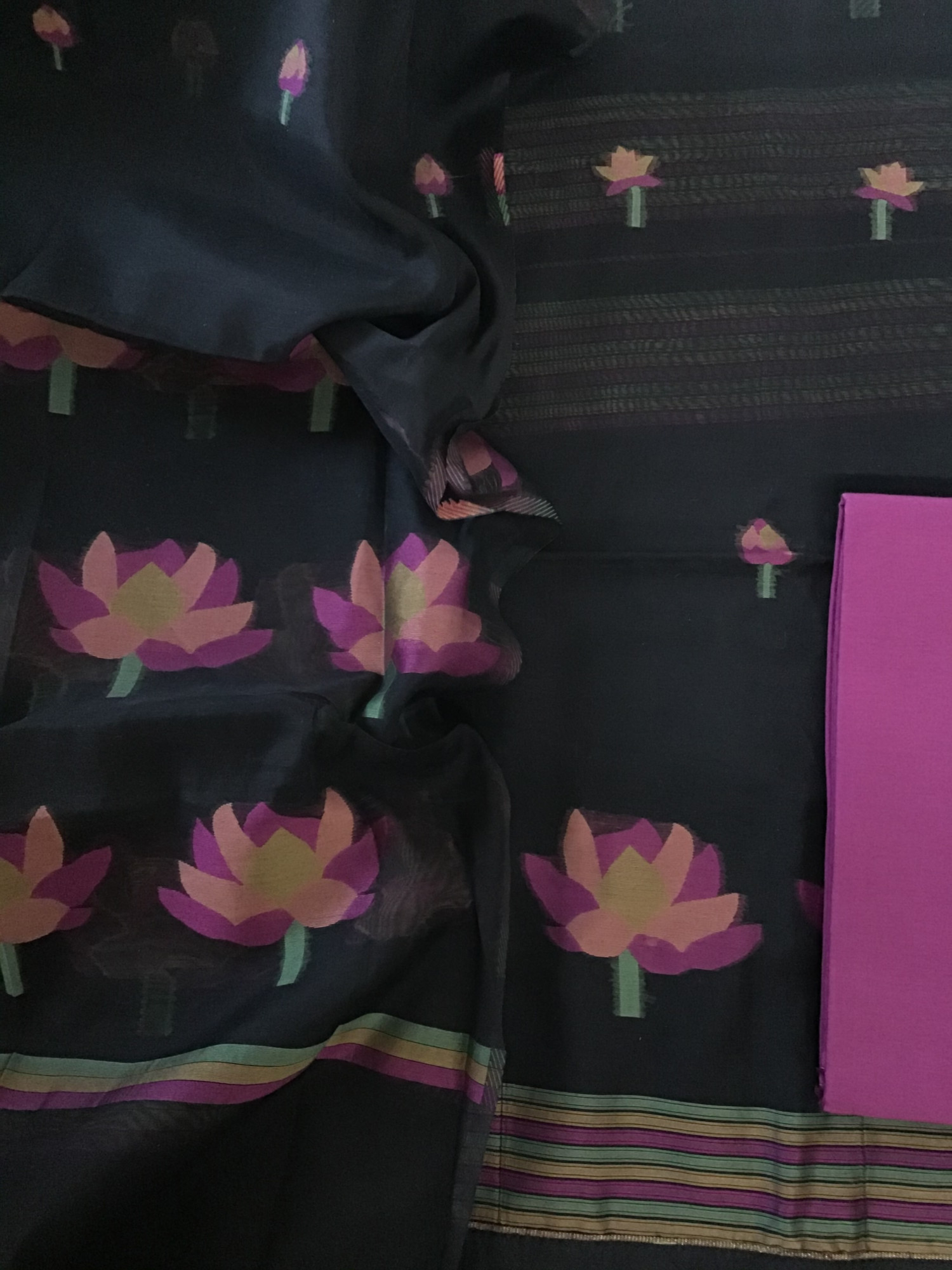 Soft Slub Chanderi Jamdani Weaved Suit - BlackPink