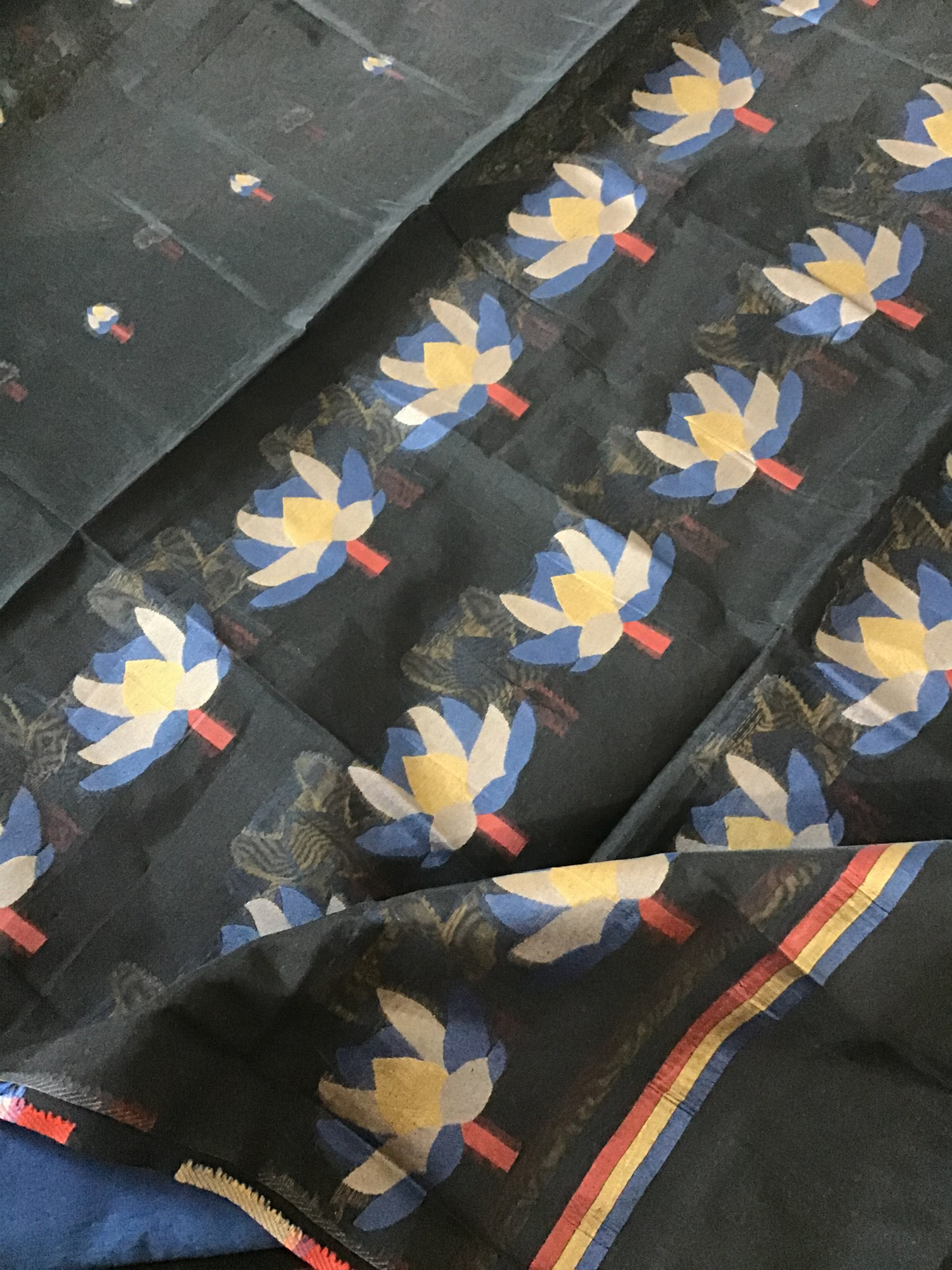 Soft Slub Chanderi Jamdani Weaved Suit - BlackBlue