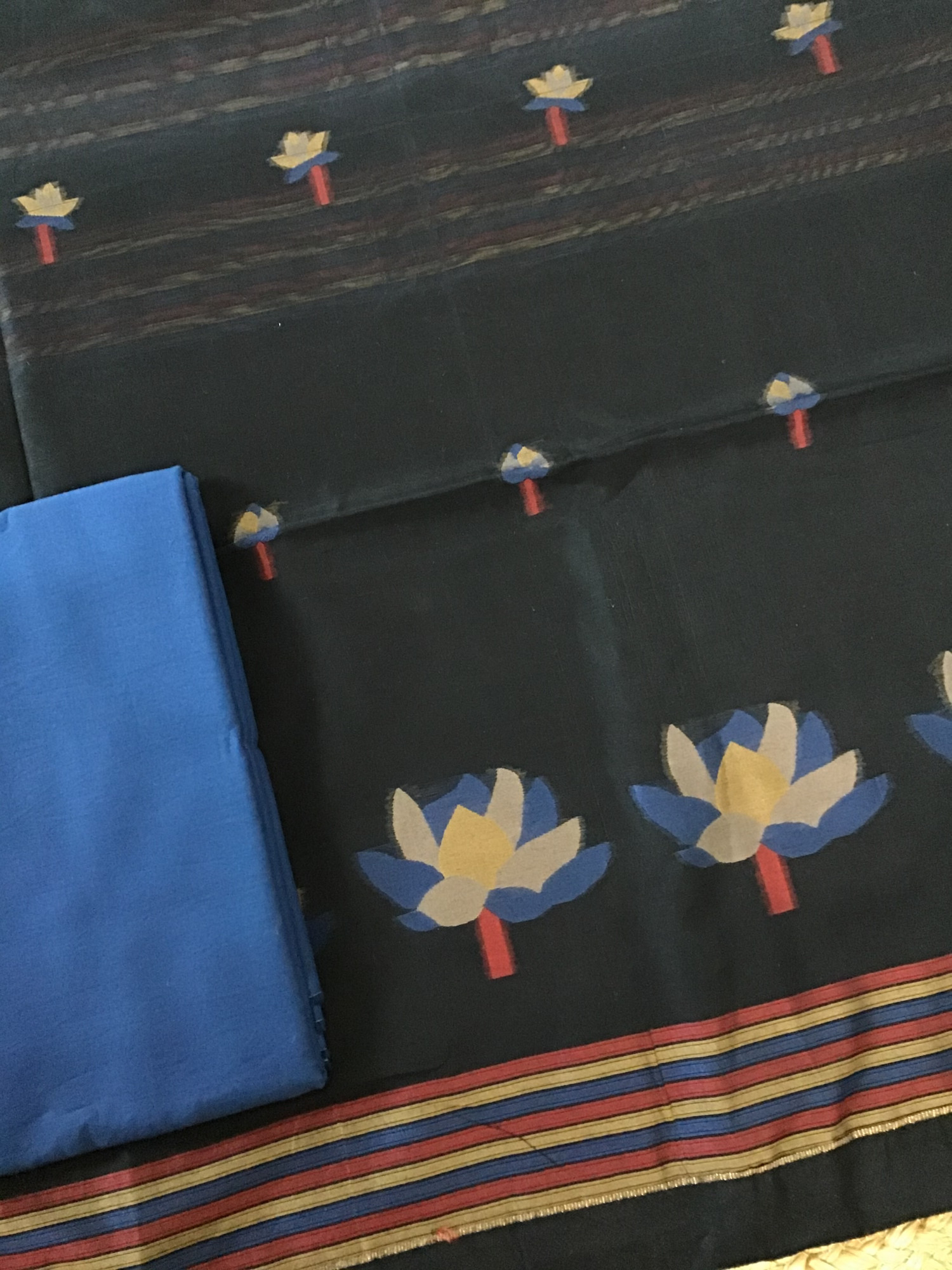 Soft Slub Chanderi Jamdani Weaved Suit - BlackBlue