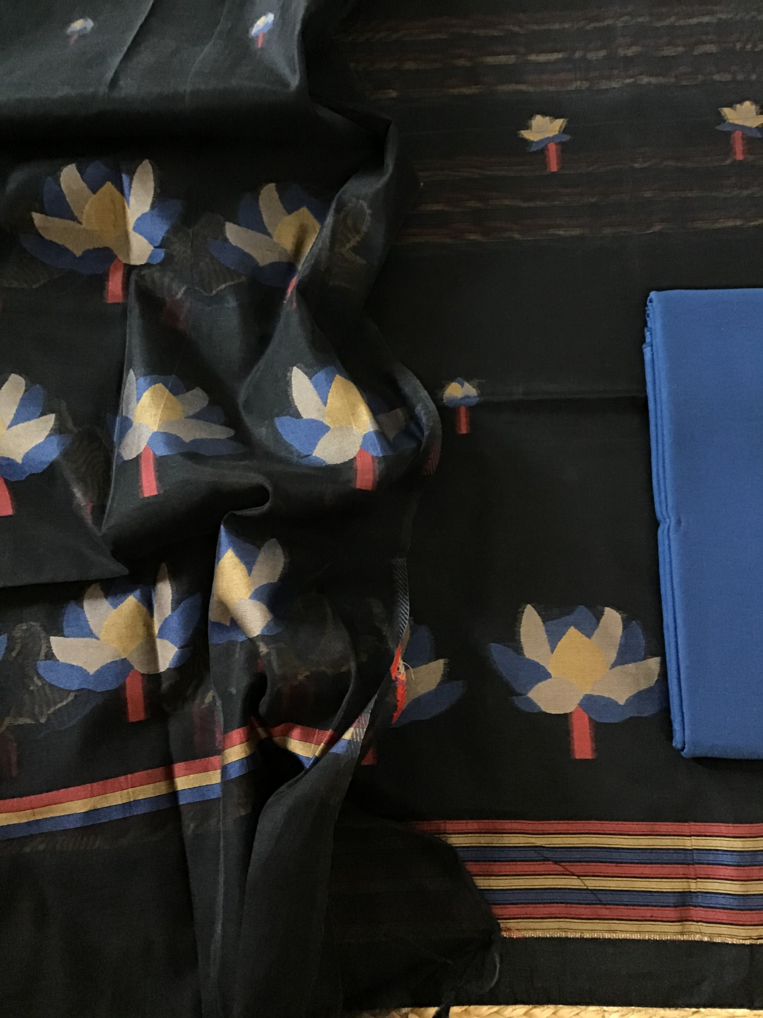 Soft Slub Chanderi Jamdani Weaved Suit - BlackBlue