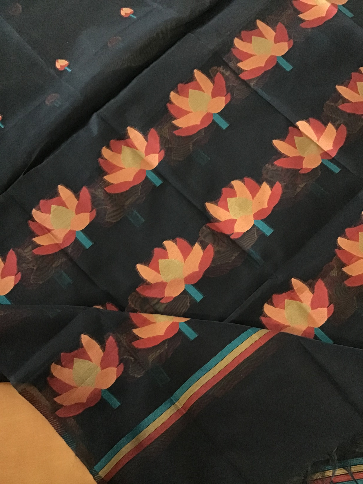 Soft Slub Chanderi Jamdani Weaved Suit - BlackOrange