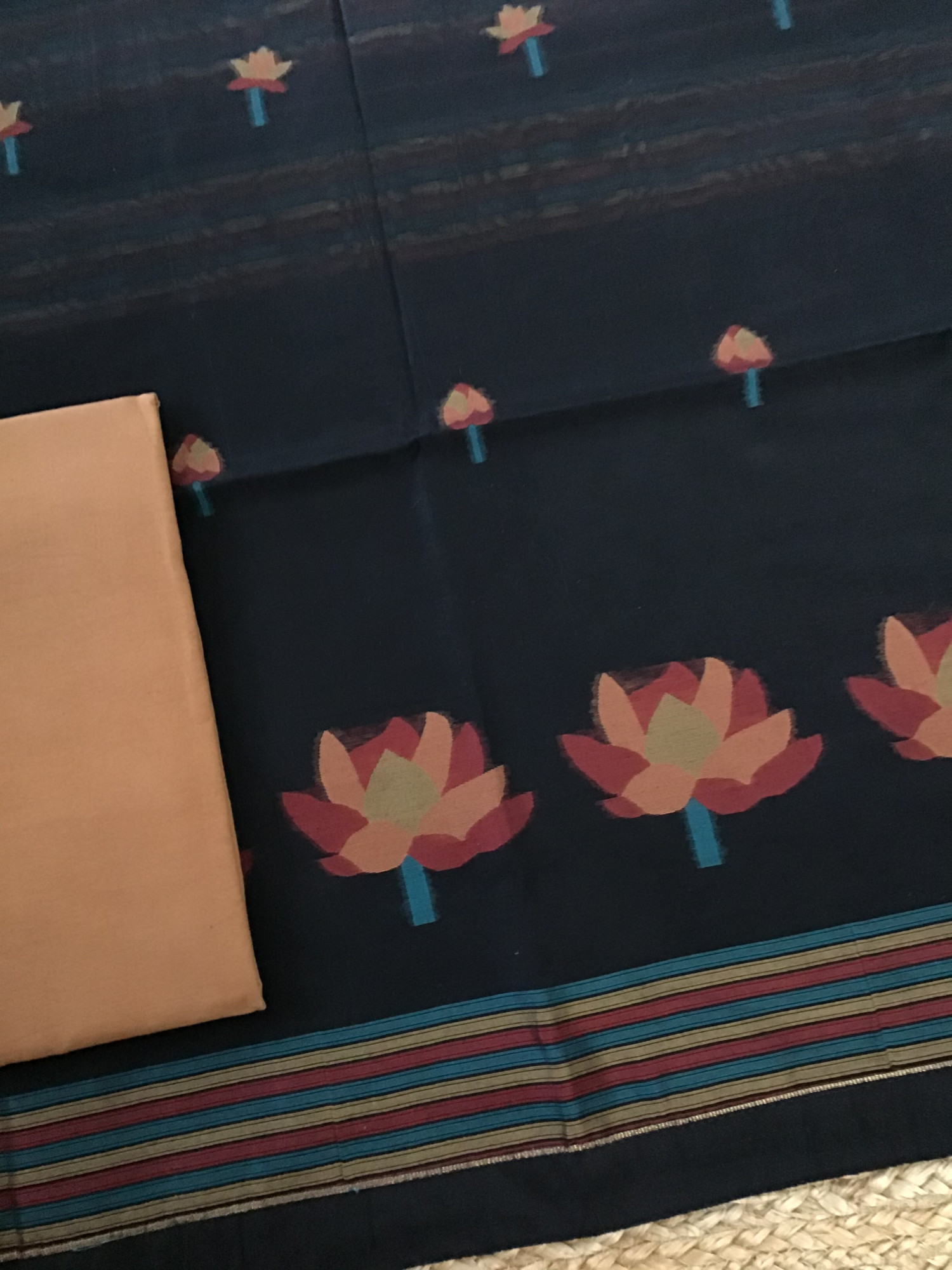 Soft Slub Chanderi Jamdani Weaved Suit - BlackOrange