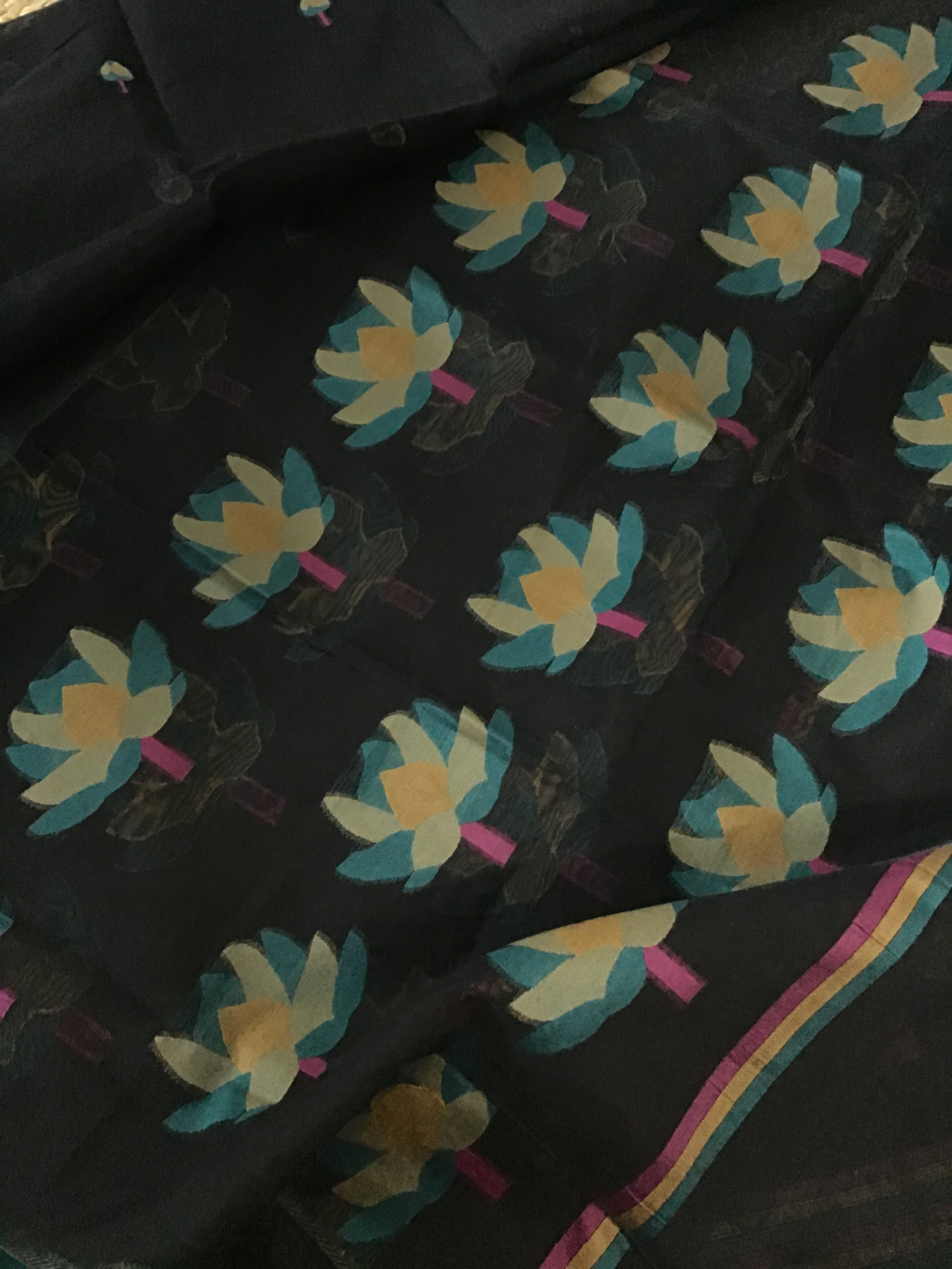 Soft Slub Chanderi Jamdani Weaved Suit - BlackGreen