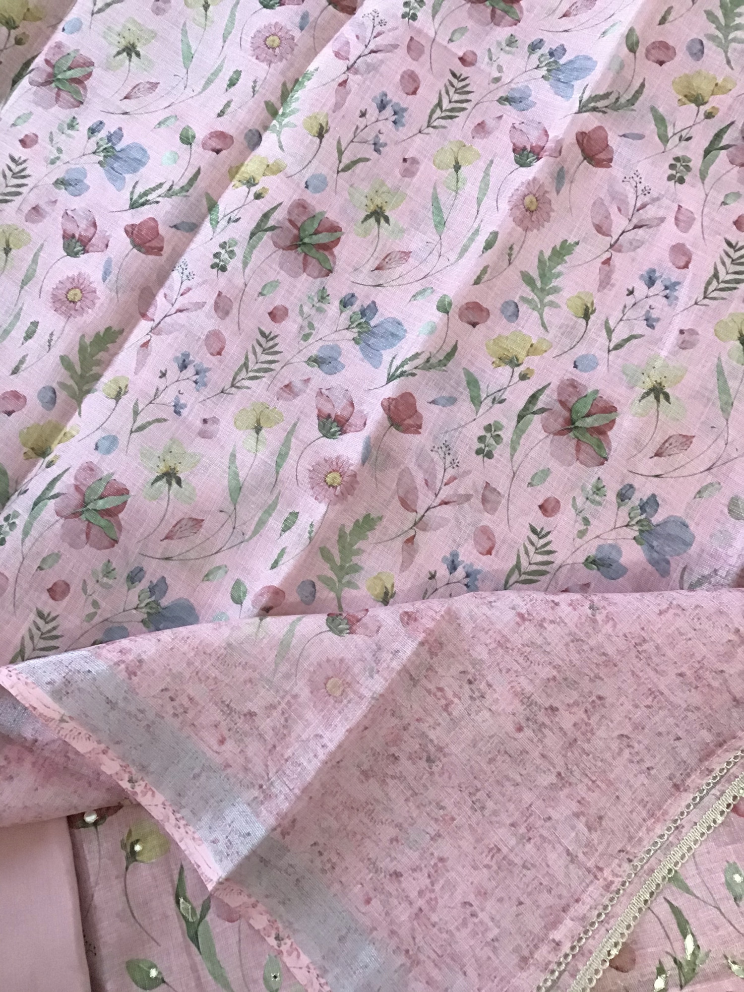 Soft Tissue Slub Cotton Printed Embroidered Suit - Pink