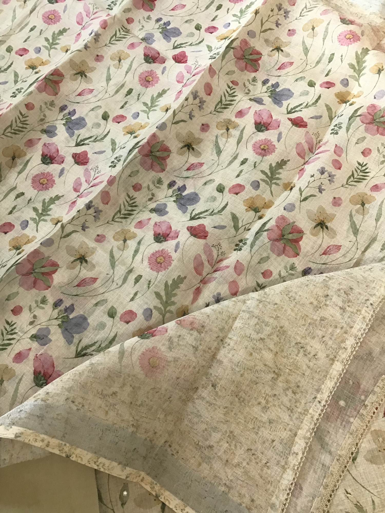 Soft Tissue Slub Cotton Printed Embroidered Suit - Cream