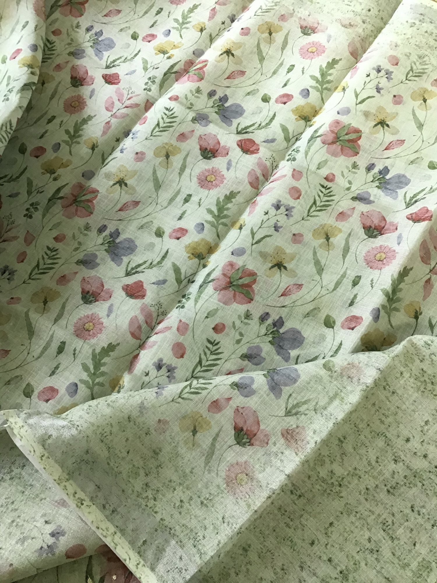 Soft Tissue Slub Cotton Printed Embroidered Suit - Green