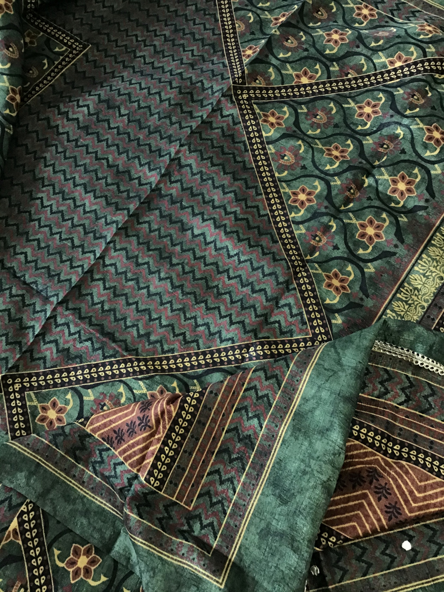 Soft Semi Tussar Silk Printed Embroidered Suit - Green