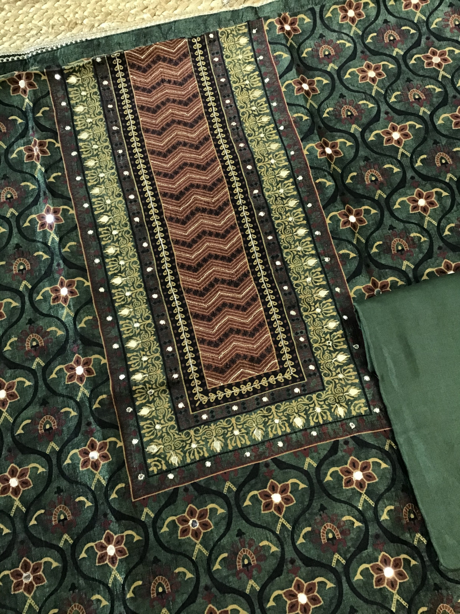 Soft Semi Tussar Silk Printed Embroidered Suit - Green