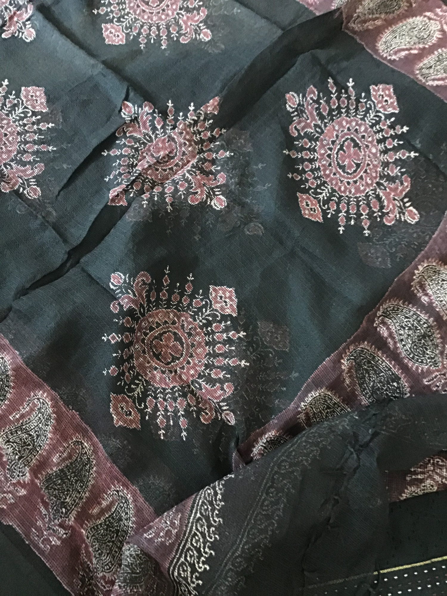 Pure Cotton Printed Embroidered Suit - Black