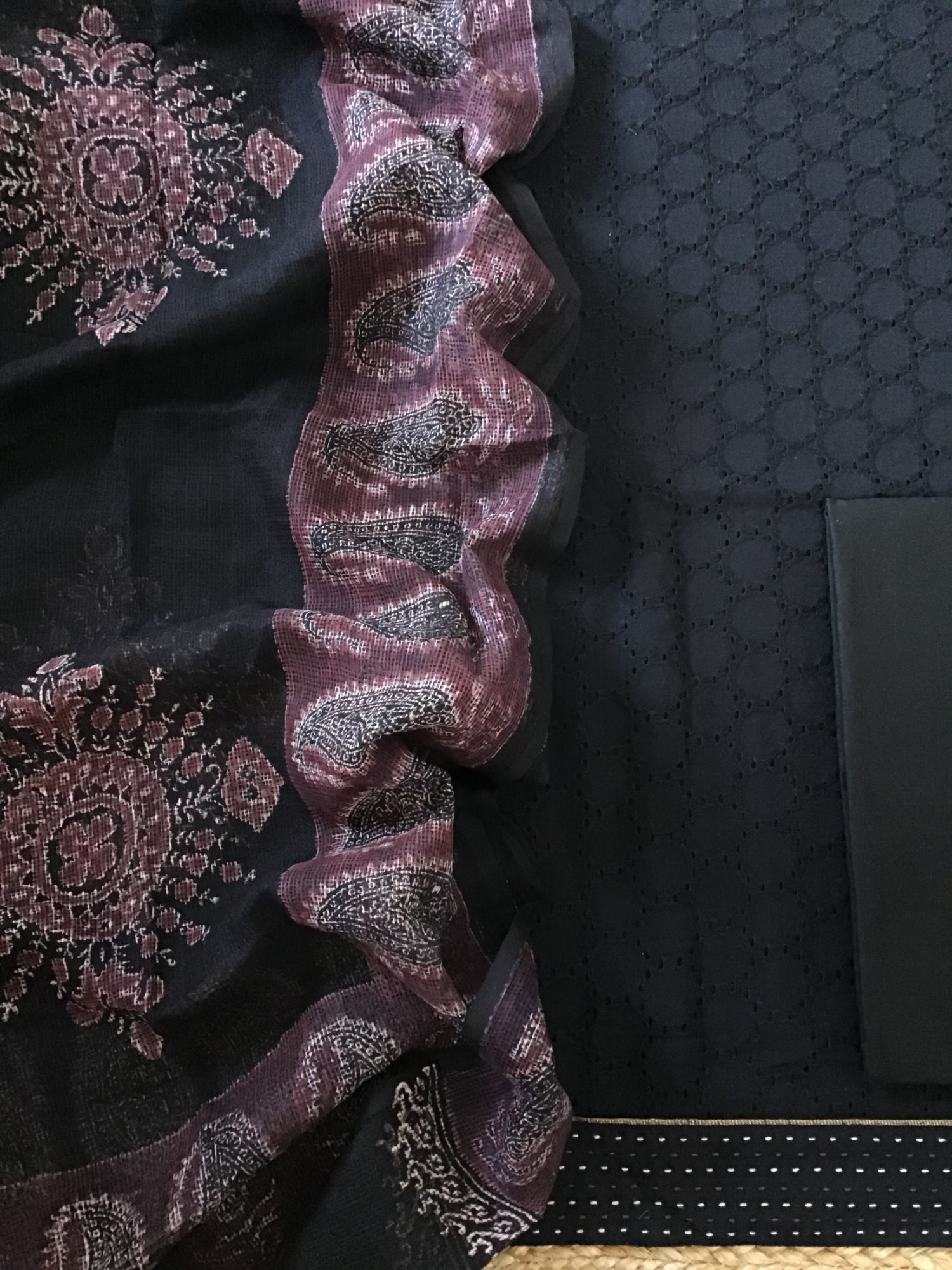 Pure Cotton Printed Embroidered Suit - Black