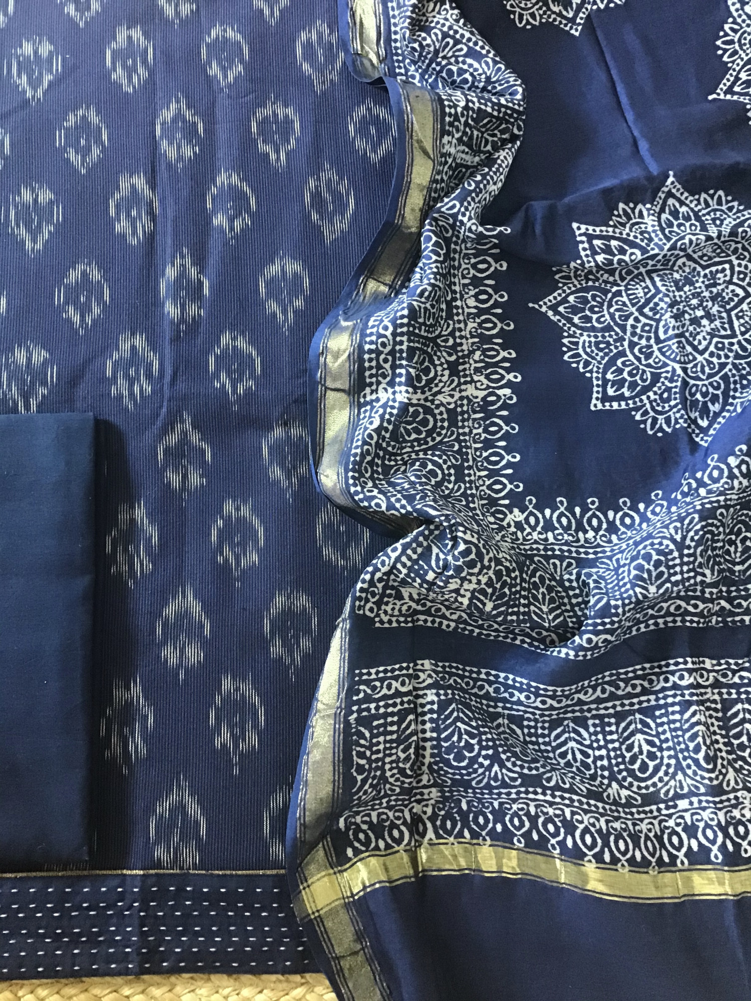 Pure Fine Ikkat Cotton Suit - Blue