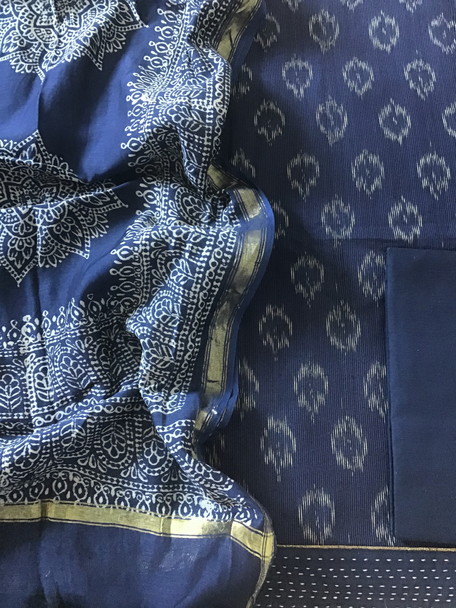Pure Fine Ikkat Cotton Suit - Blue