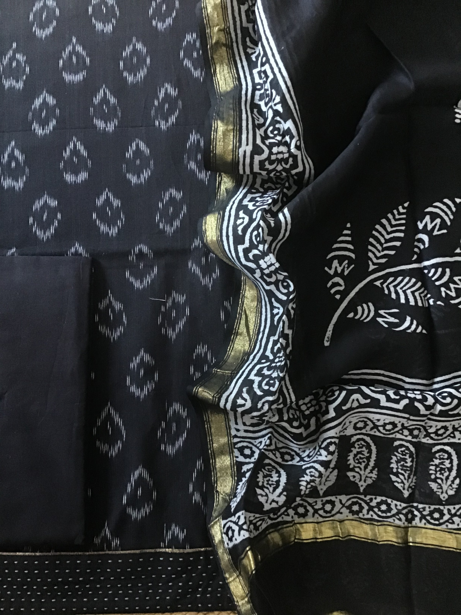 Pure Fine Ikkat Cotton Suit - Black