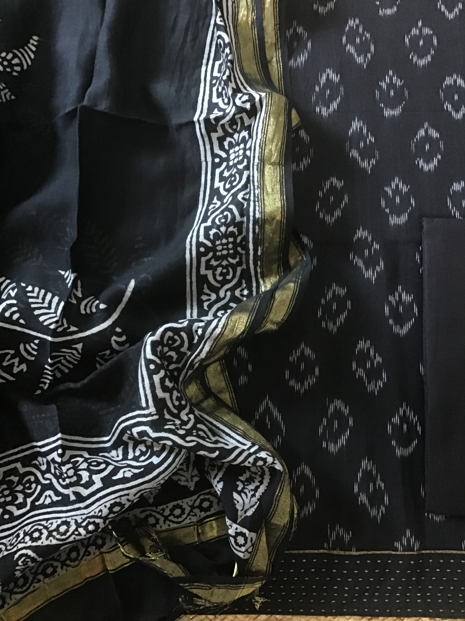 Pure Fine Ikkat Cotton Suit - Black