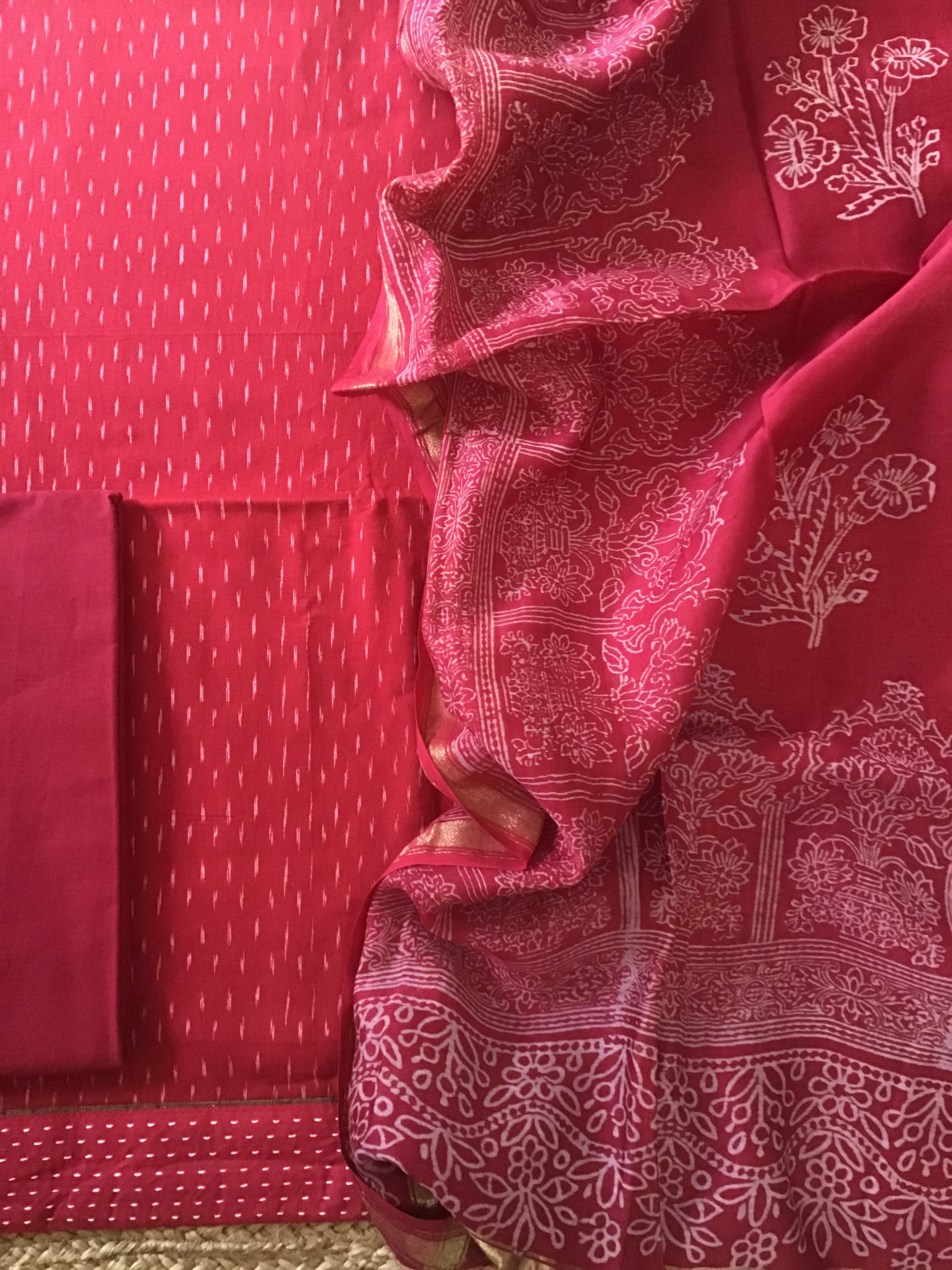 Pure Fine Ikkat Cotton Suit - Red