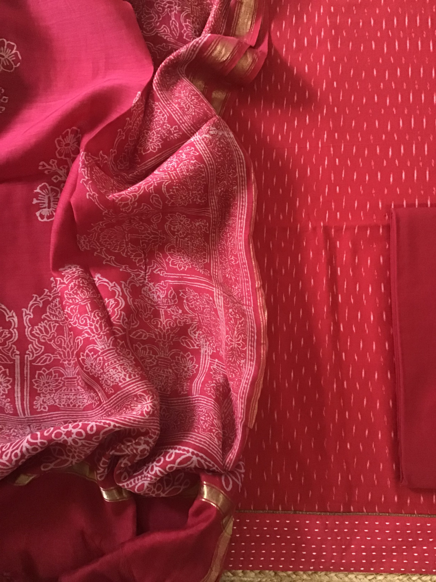 Pure Fine Ikkat Cotton Suit - Red