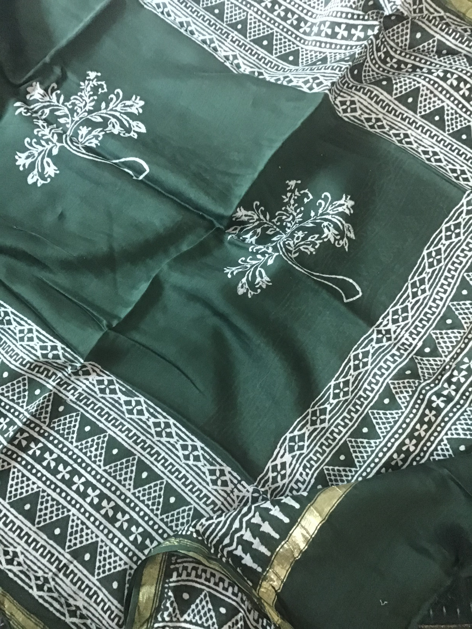 Pure Fine Ikkat Cotton Suit - Dark Green