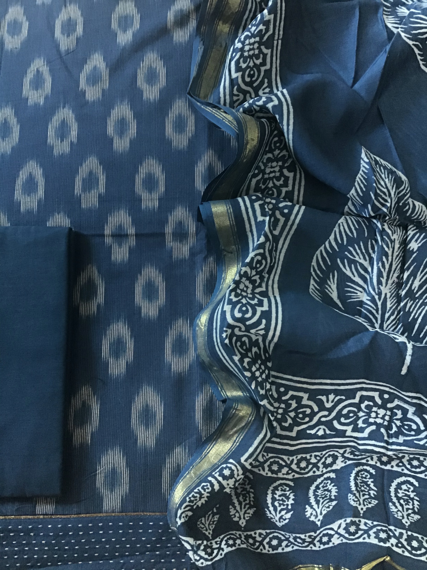Pure Fine Ikkat Cotton Suit - Blue